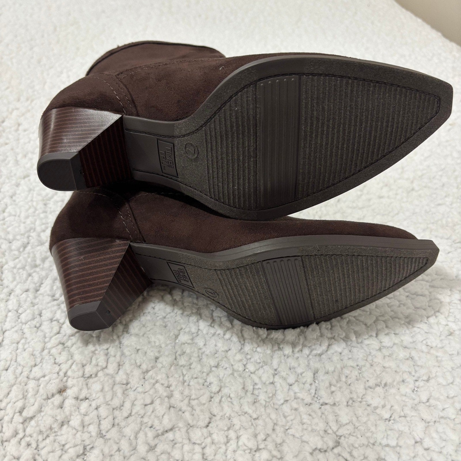 Time and Tru Womens 7 Brown Western Ankle Booties Block Heel Boho Cowgirl Boots