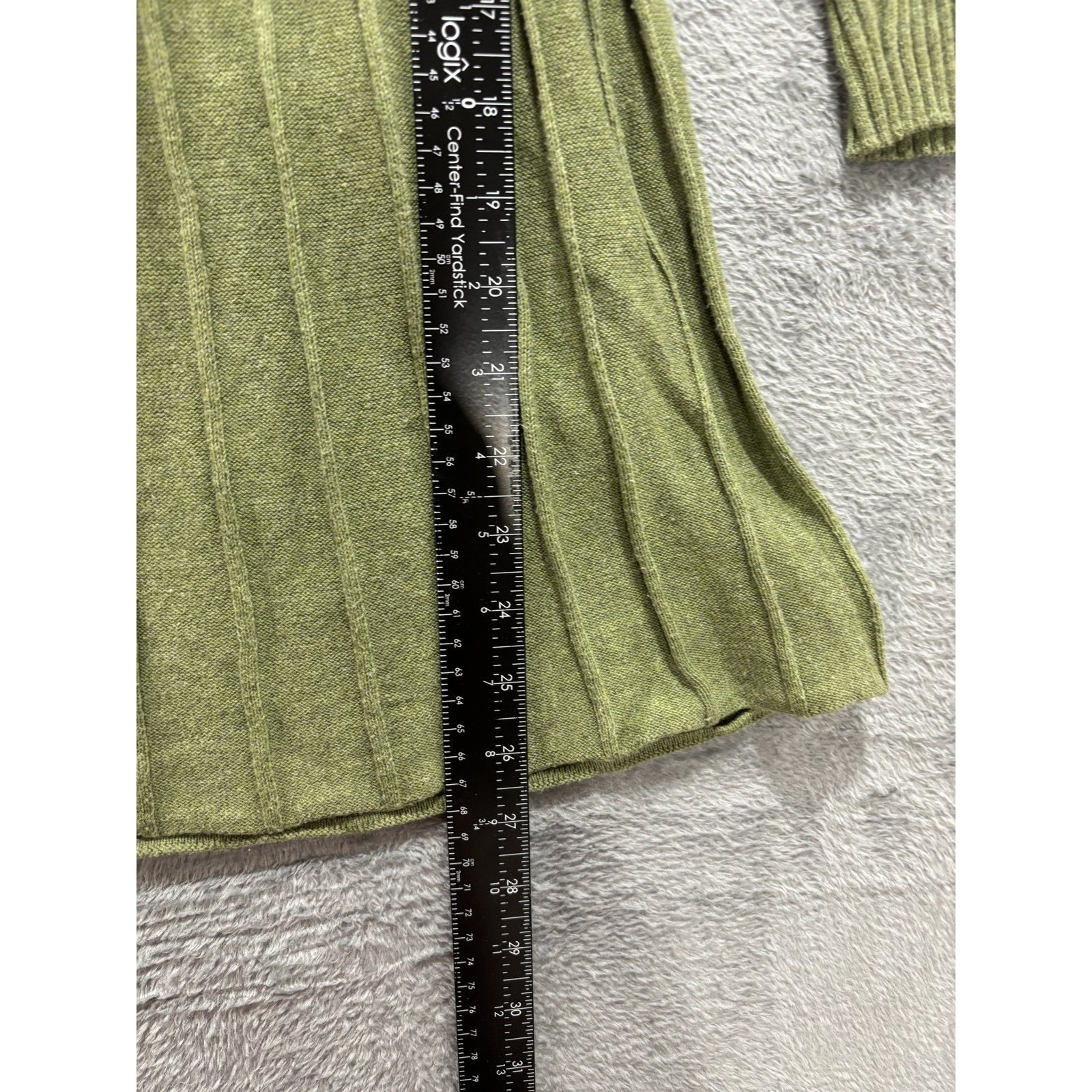 BCBGMAXAZRIA L Green Ribbed Knit V-Neck Peplum Top Womens Boho Casual