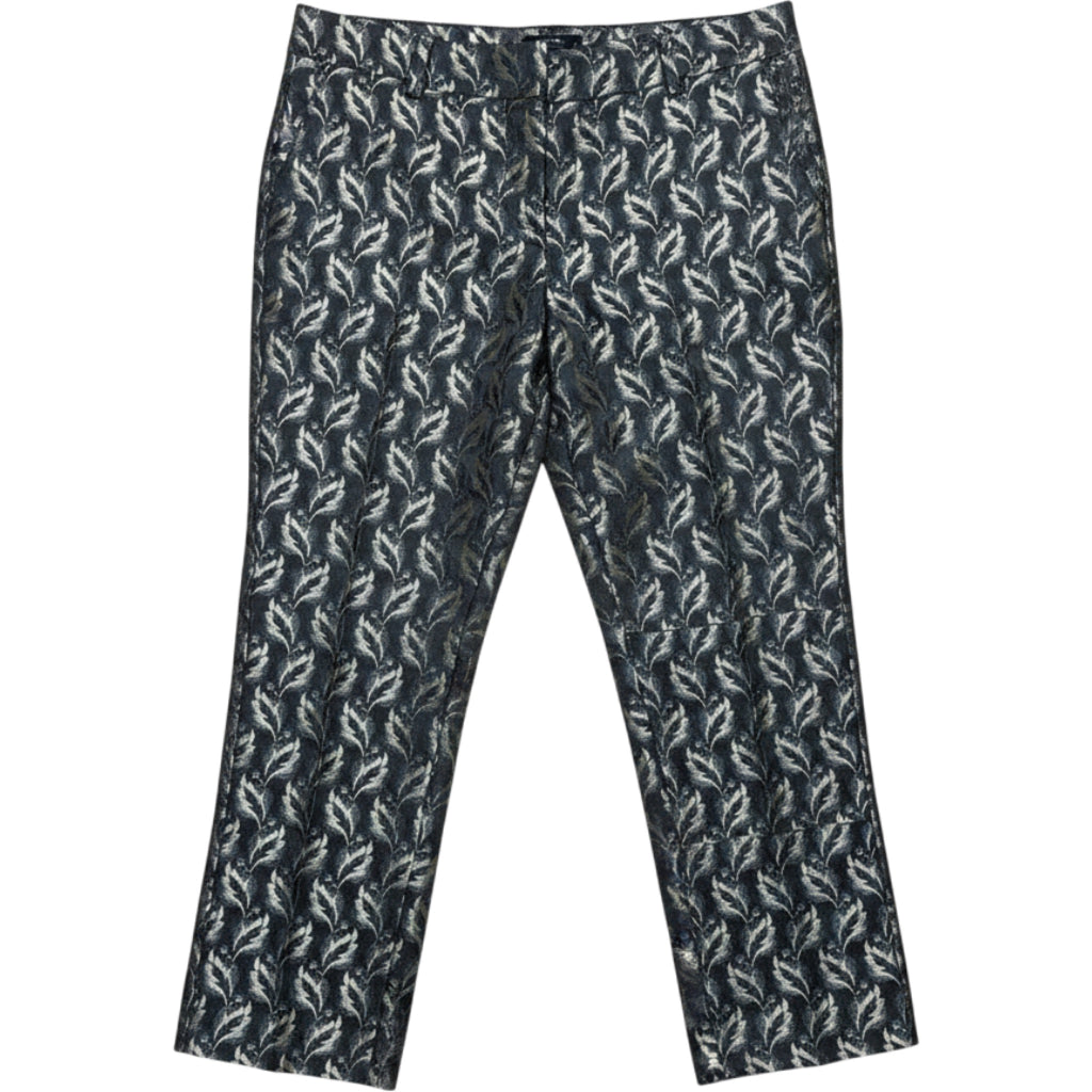 Ann Taylor Factory Jacquard Ankle Pants Womens 8 Navy Gold Pattern Office
