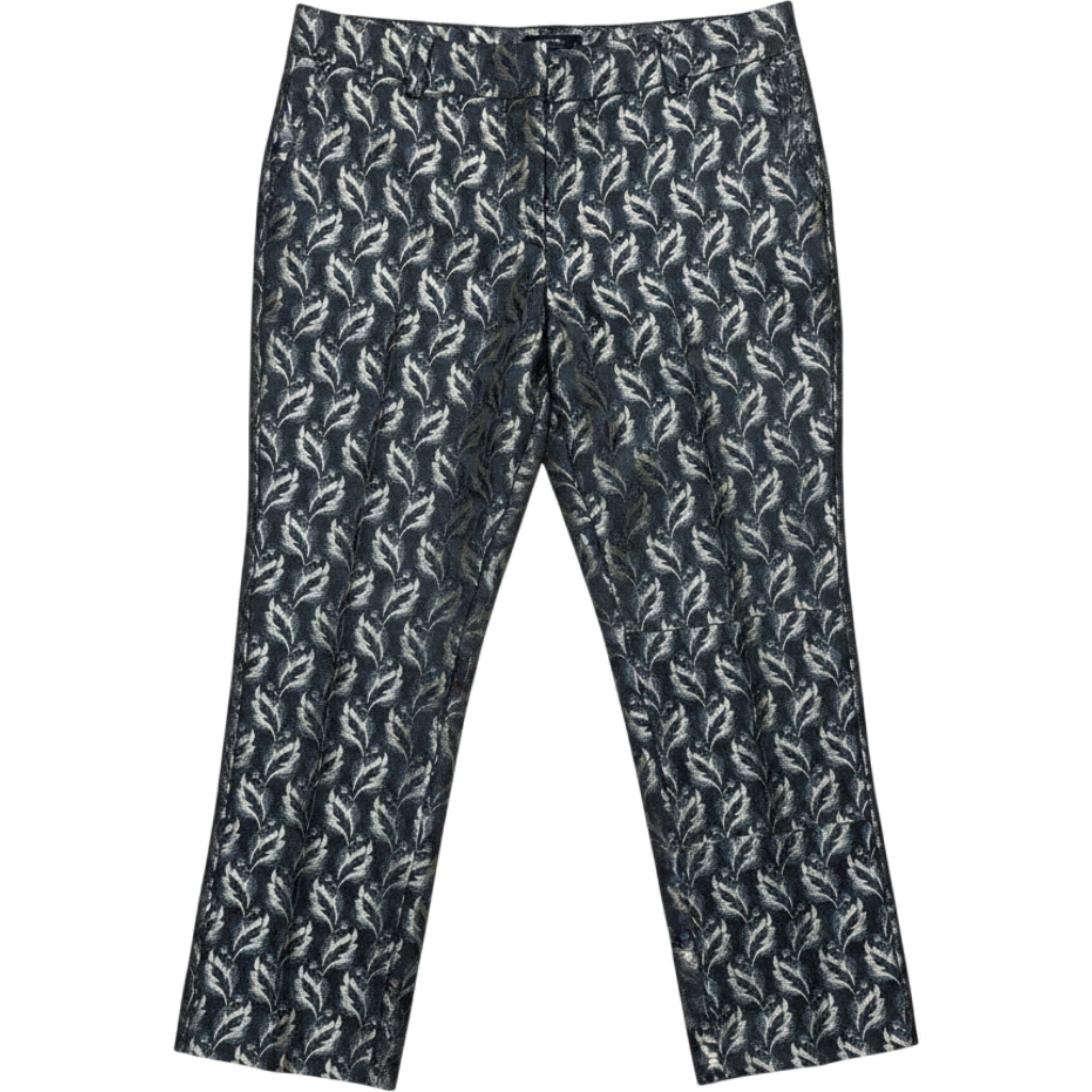 Ann Taylor Factory Jacquard Ankle Pants Womens 8 Navy Gold Pattern Office