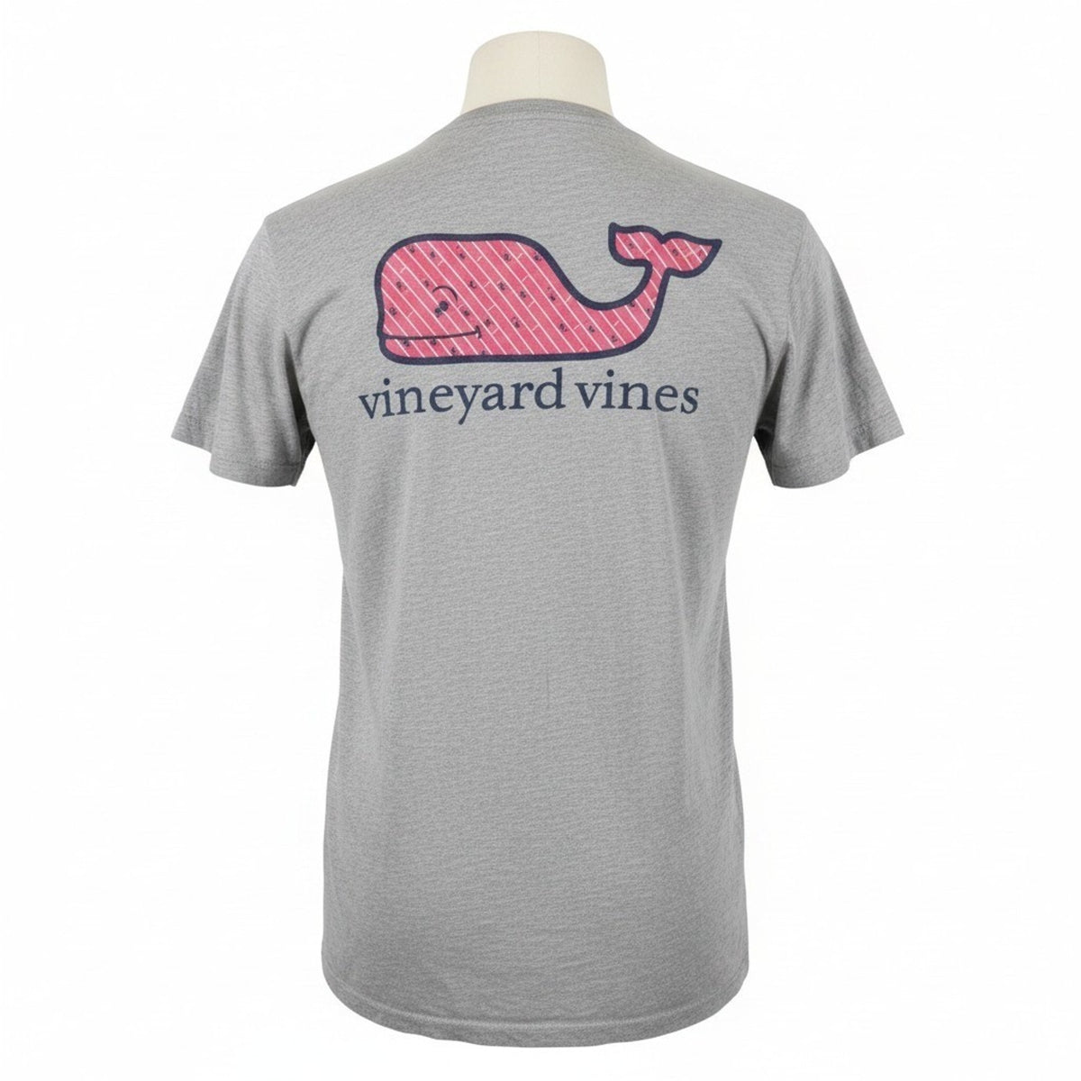 Vineyard Vines Mens XL Heather Gray Striped Whale Graphic Pocket Tee Preppy