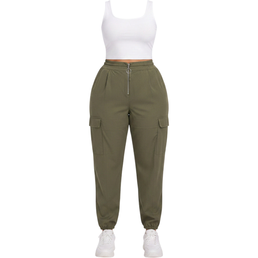 Fashion to Figure Olive Cargo Jogger Pants Women 2x Zip Front Relaxed Utility