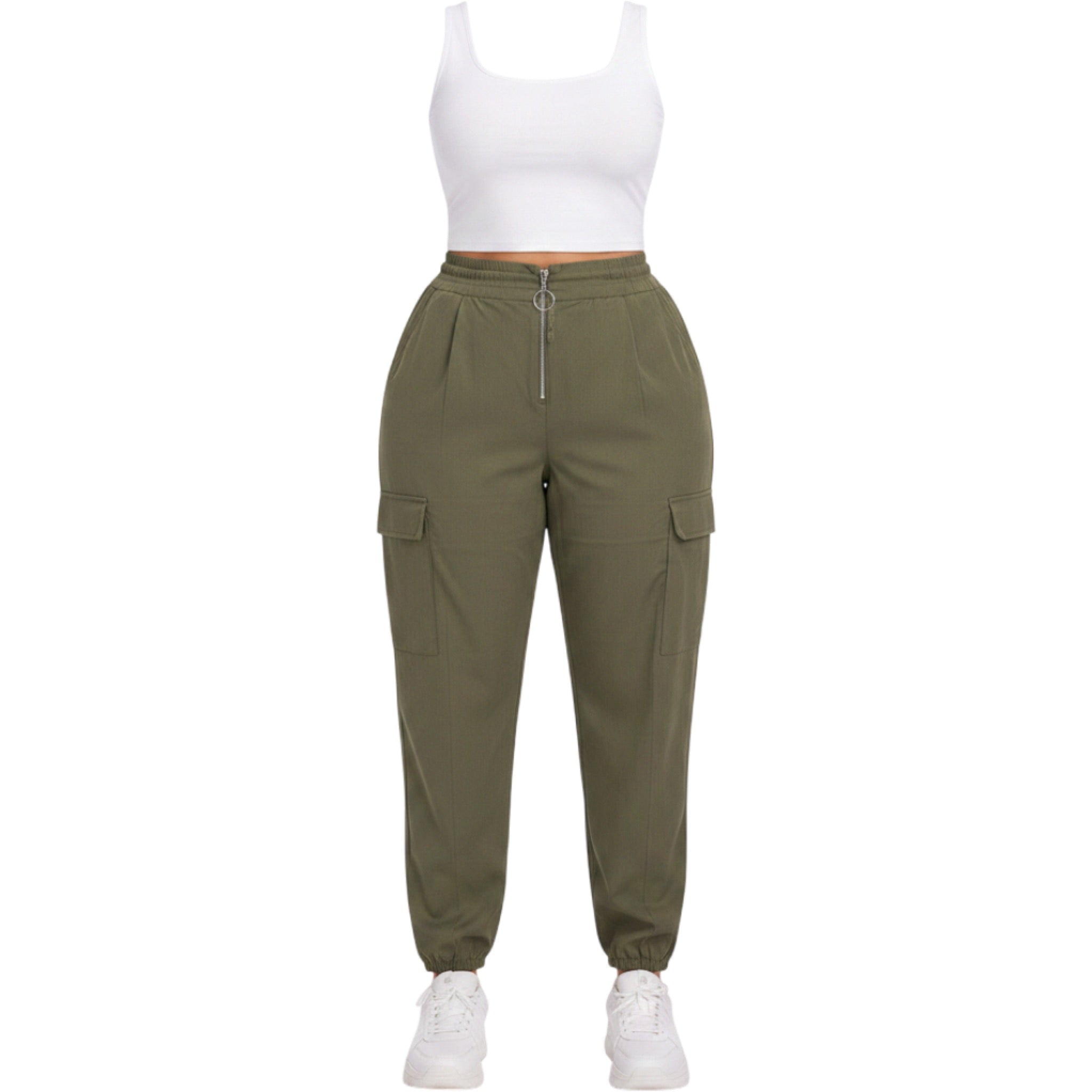 Fashion to Figure Olive Cargo Jogger Pants Women 2x Zip Front Relaxed Utility