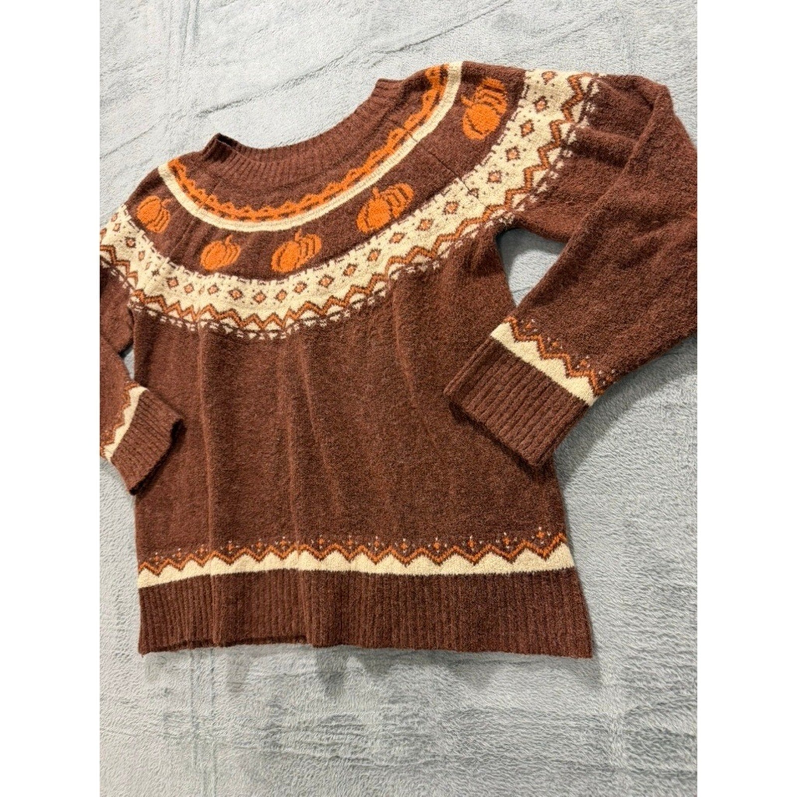 Maurices Womens XXL Plus Pumpkin Fair Isle Knit Sweater Brown Fall Halloween