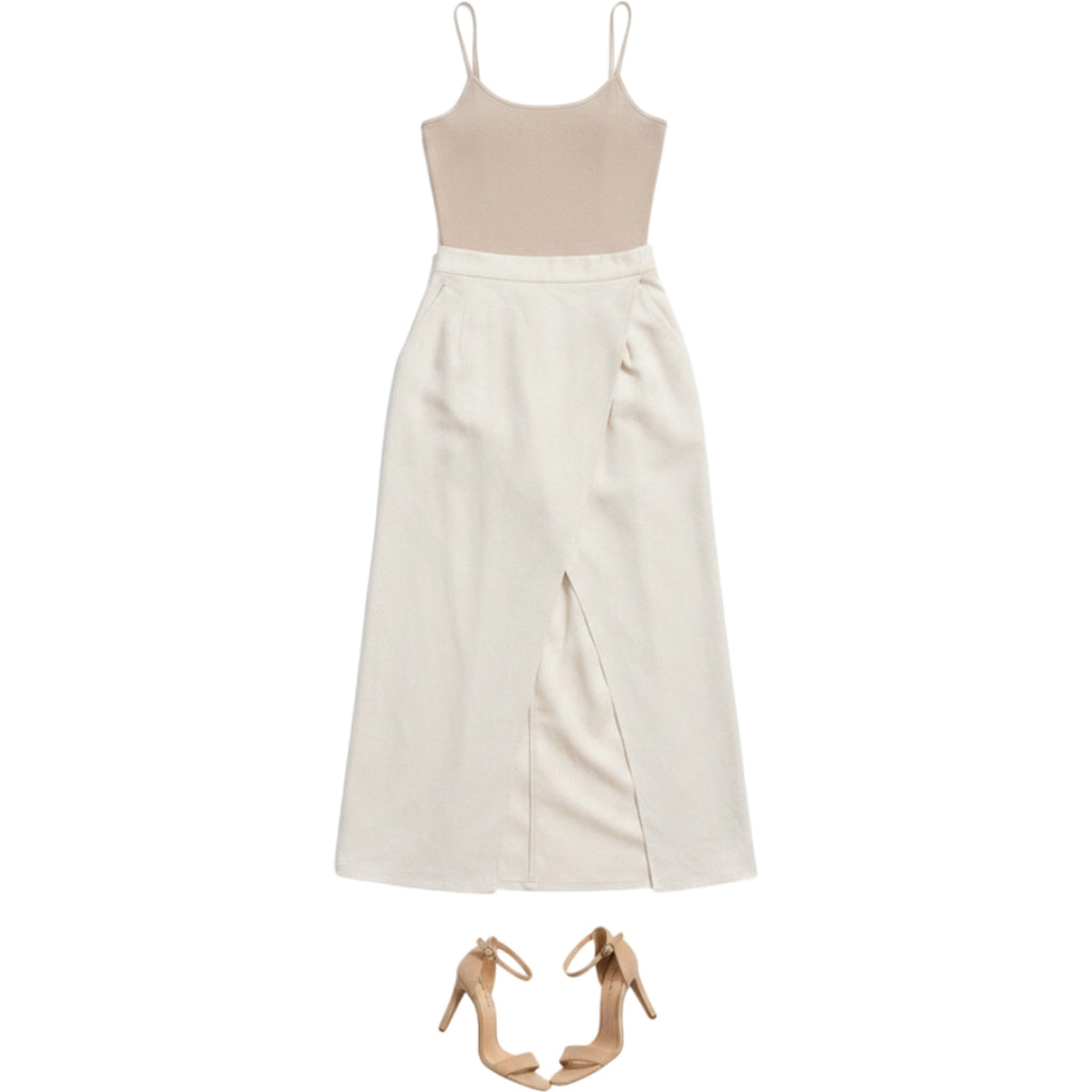 SHEIN x Rosalinda Cannavò Cream Asymmetrical Midi Skirt Womens 3XLv