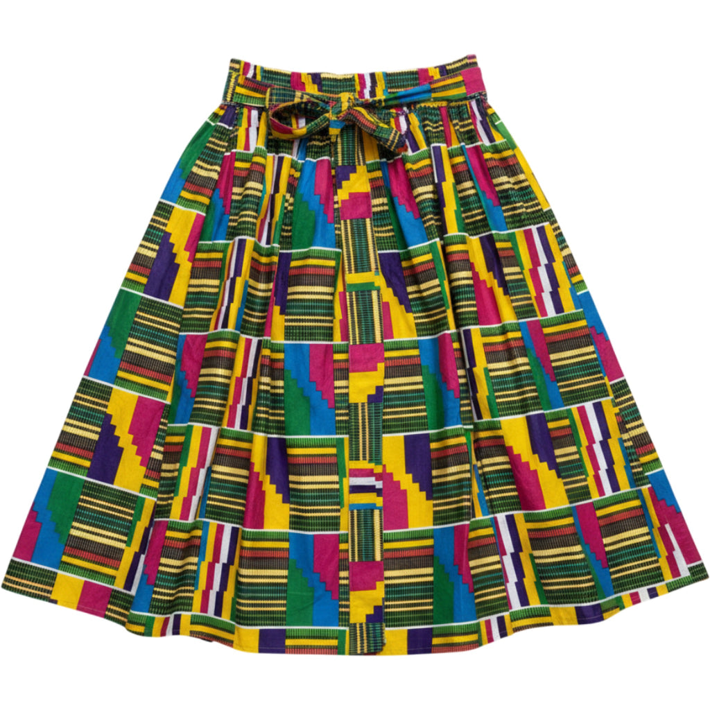 AJ Multicolor African Print Midi Flare Skirt Womens Free Size Elastic Waist