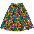 AJ Multicolor African Print Midi Flare Skirt Womens Free Size Elastic Waist