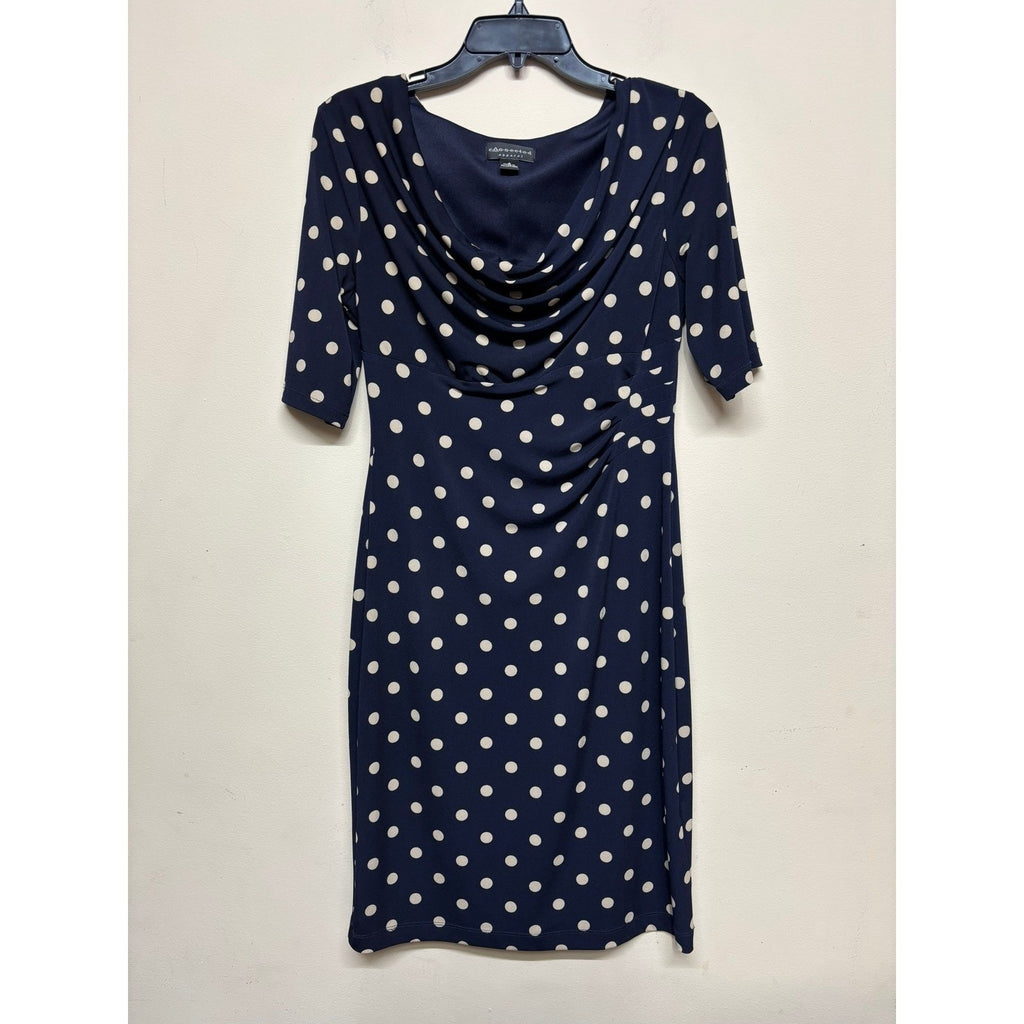 Connected Apparel Navy Polka Dot Sheath Pencil Dress 8 Pinup Classic Stretch
