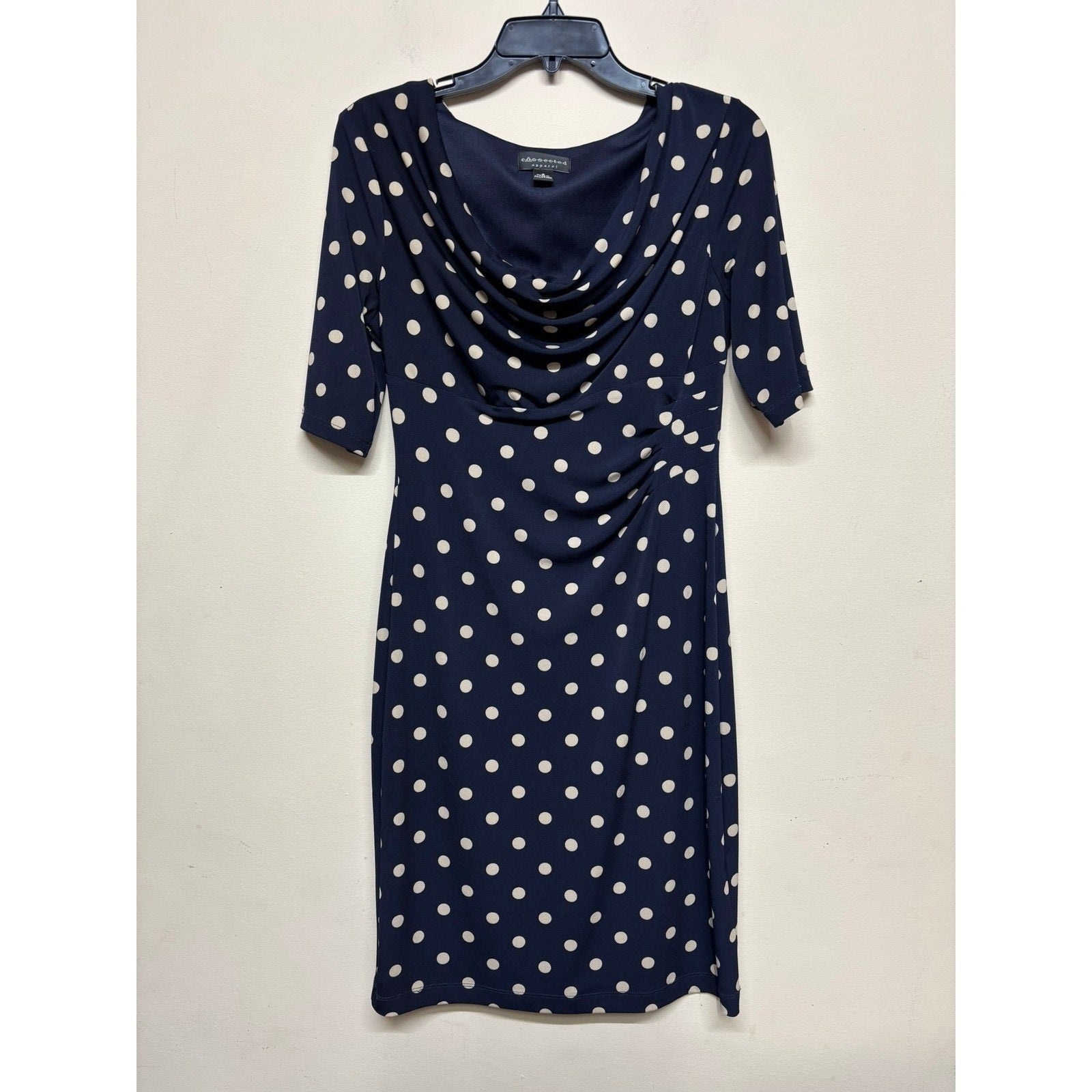 Connected Apparel Navy Polka Dot Sheath Pencil Dress 8 Pinup Classic Stretch