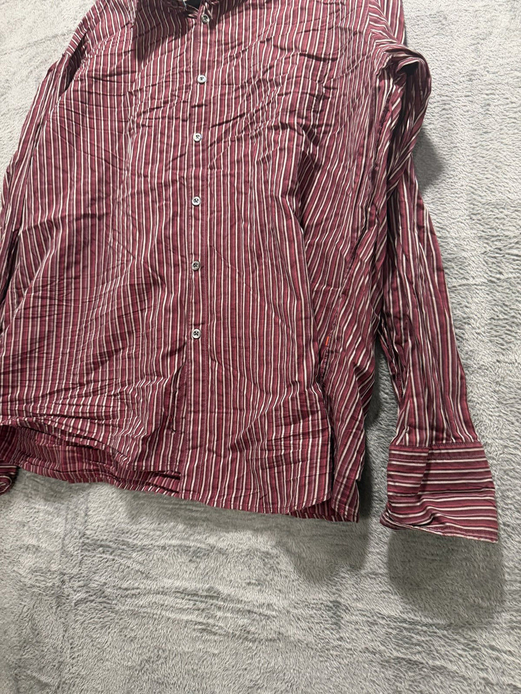 Boss Hugo Boss Mens XXXL Burgundy Striped Long Sleeve Button Up Dress Shirt