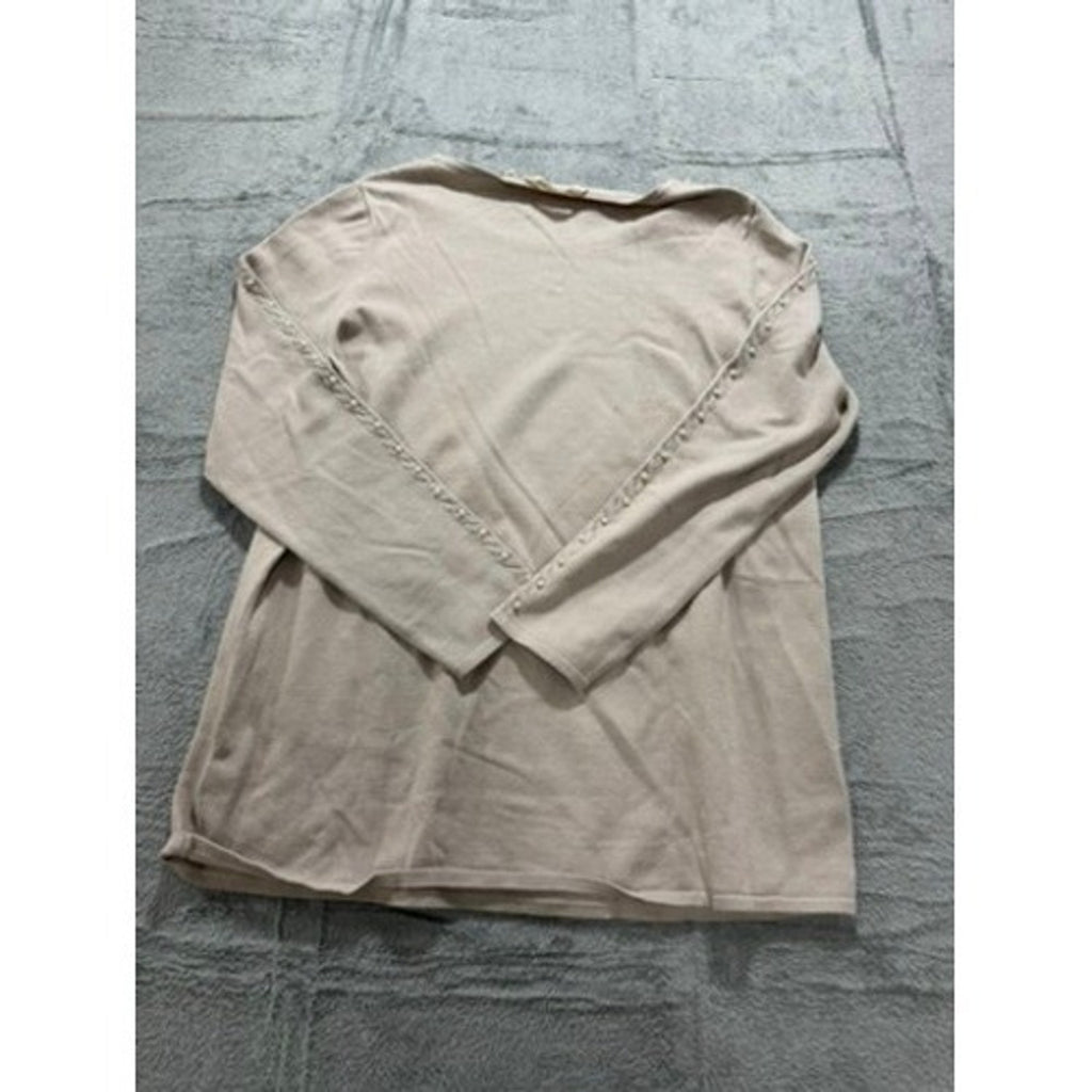 Soft Surroundings Taupe Pearl Embellished Scoop Neck Knit Sweater Top 2EU91 Mens