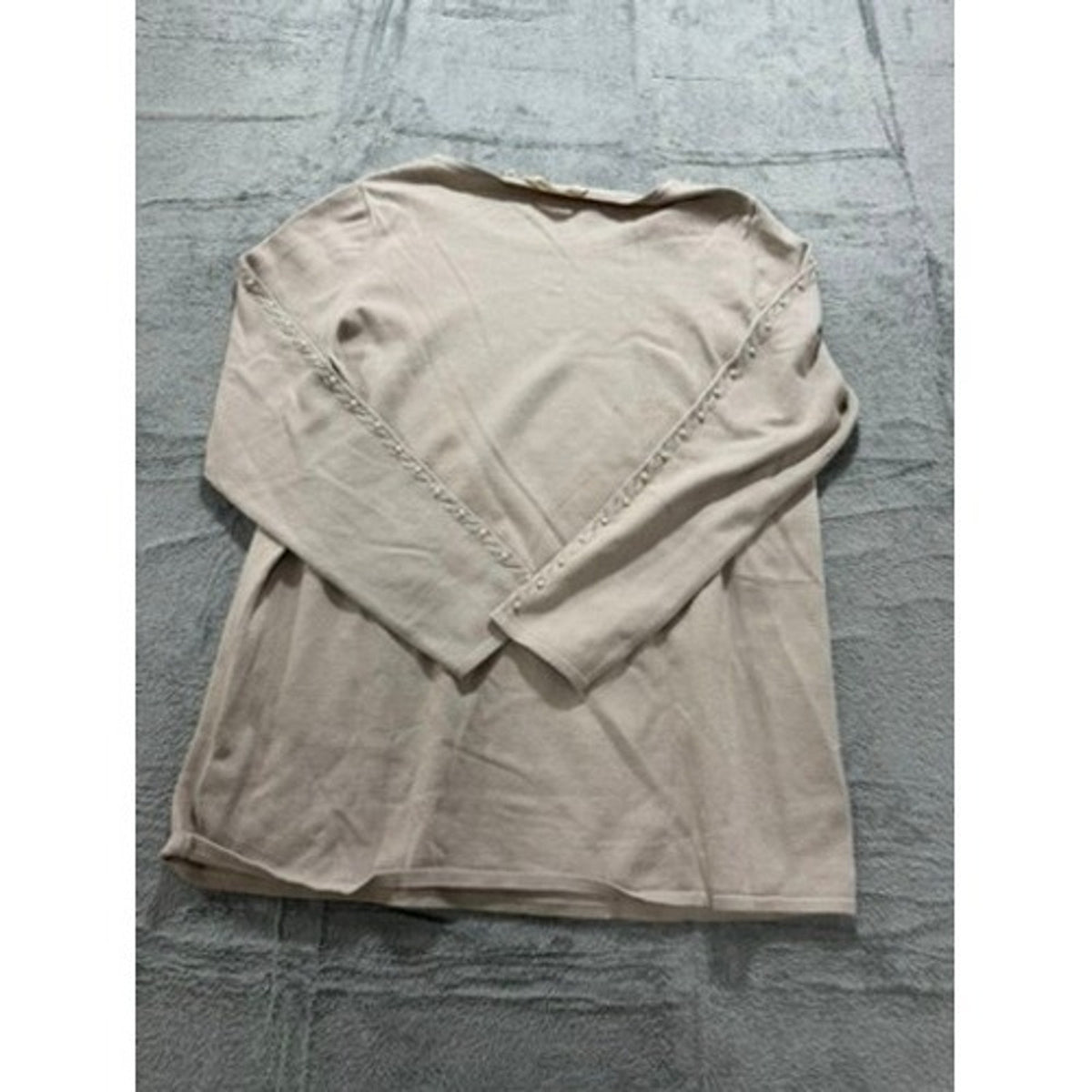 Soft Surroundings Taupe Pearl Embellished Scoop Neck Knit Sweater Top 2EU91 Mens