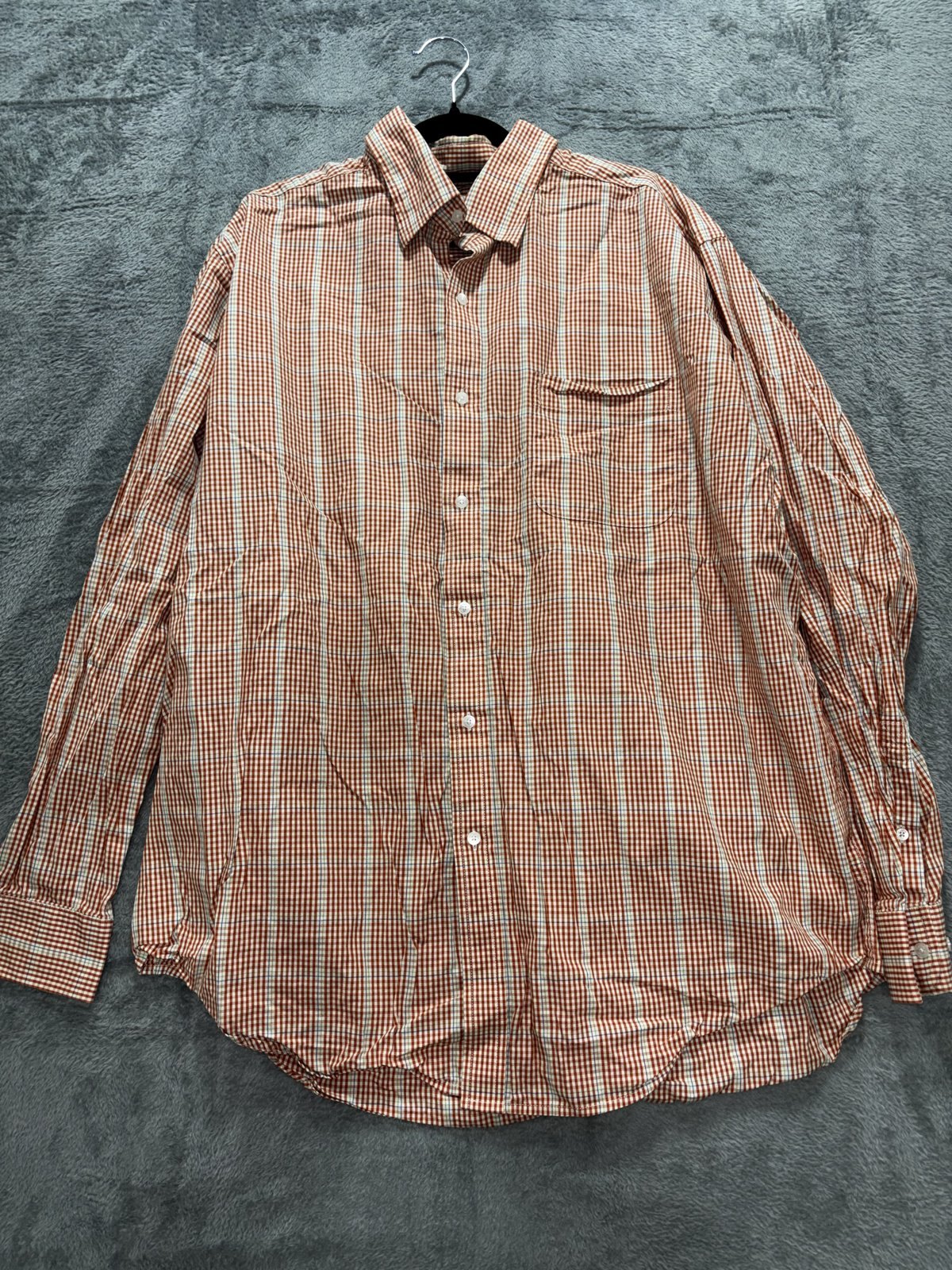 Bobby Jones Mens XL Orange White Gingham Long Sleeve Button Up Shirt Preppy
