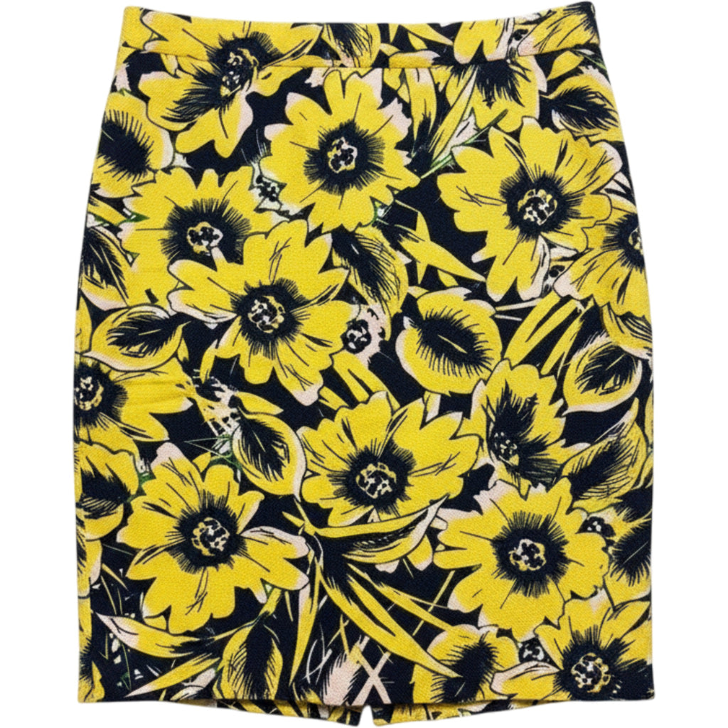 J. Crew Pencil Skirt Size 0 Yellow Floral Cotton Lined Career Workwear Teacher
