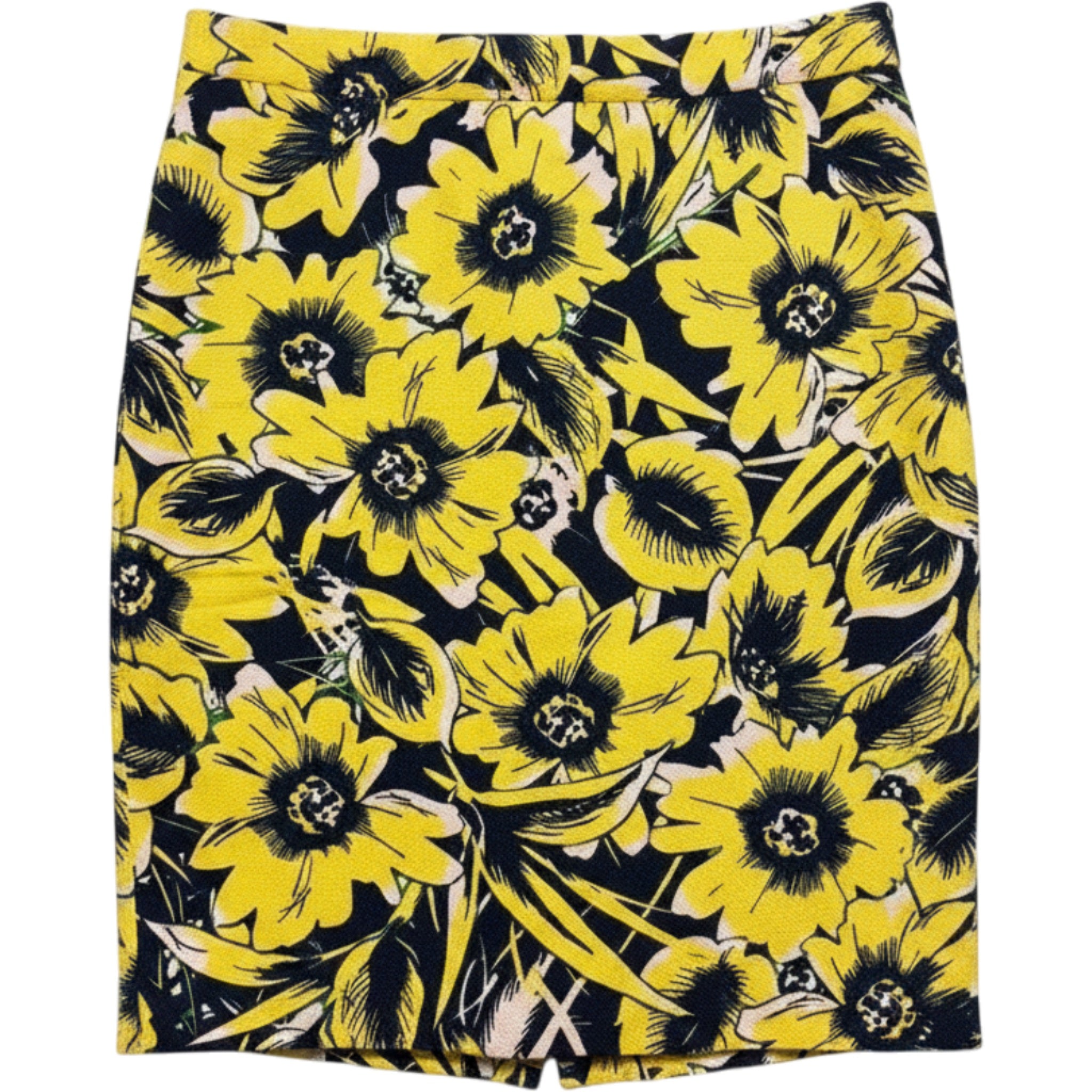J. Crew Pencil Skirt Size 0 Yellow Floral Cotton Lined Career Workwear Teacher