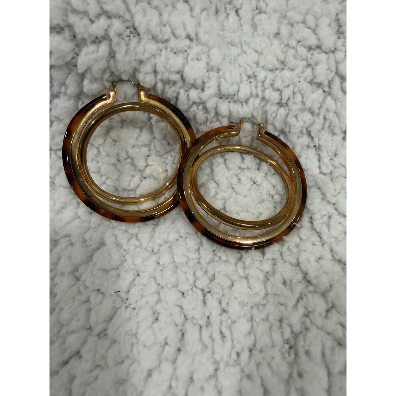 Womens OS Gold Tortoise Shell Double Hoop Earrings Boho Vintage Fashion Jewelry