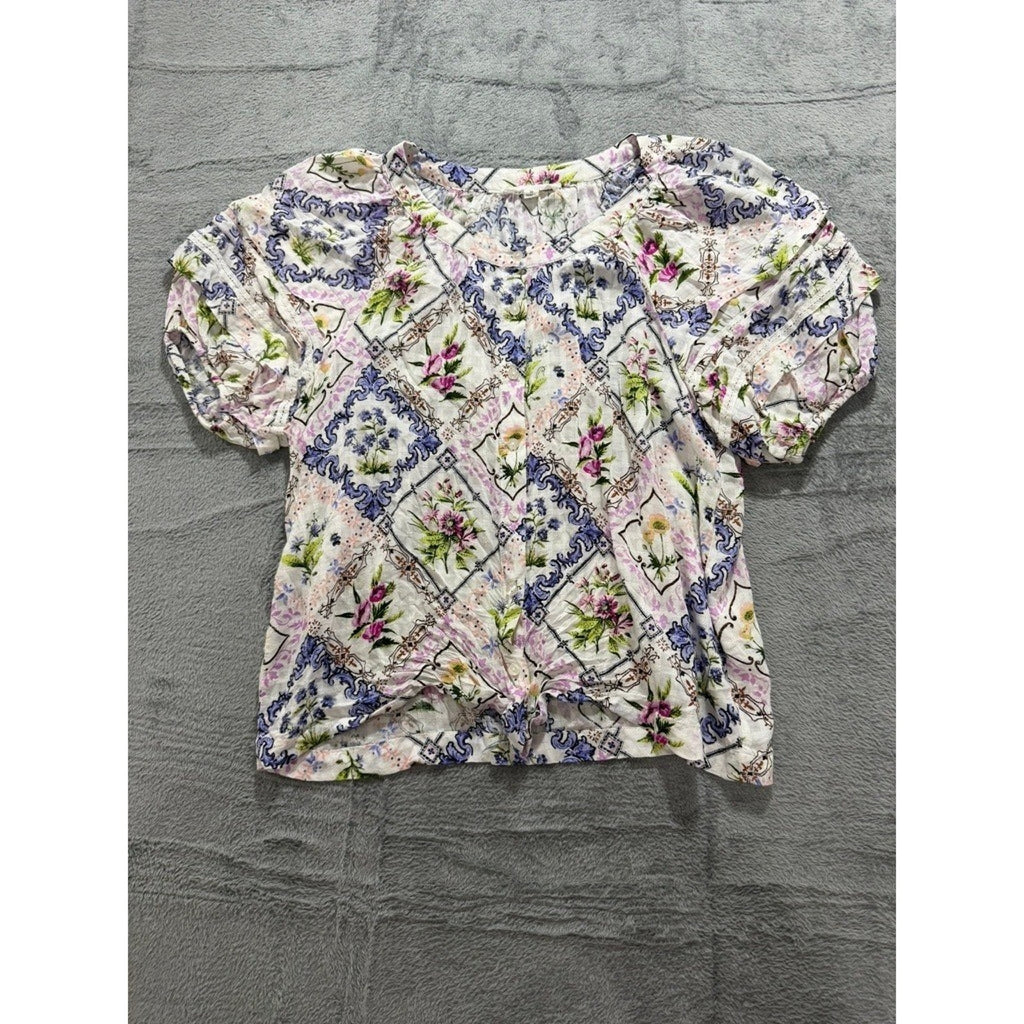 Jane + Delancey Womens Floral Baroque Patchwork Twist Front Puff Sleeve Blouse M