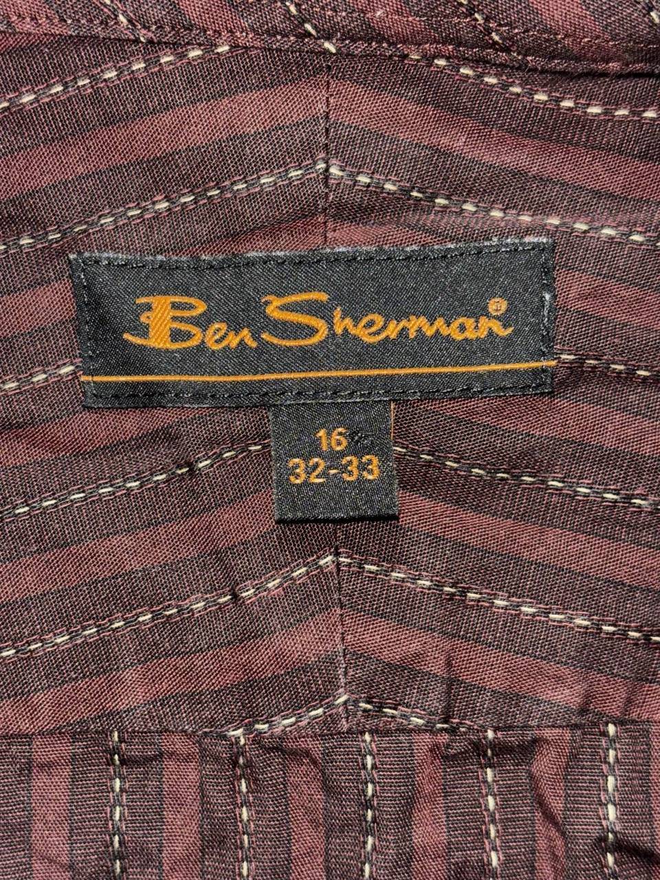 Ben Sherman Mens 16 32-33 Burgundy Striped Long Sleeve Button Up Dress Shirt