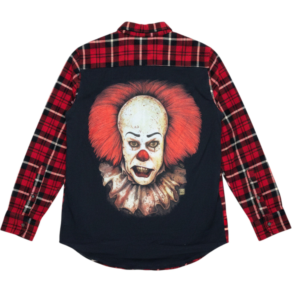 St Johns Bay Flannel Shirt Mens M Red Plaid Horror Clown Graphic Button Up