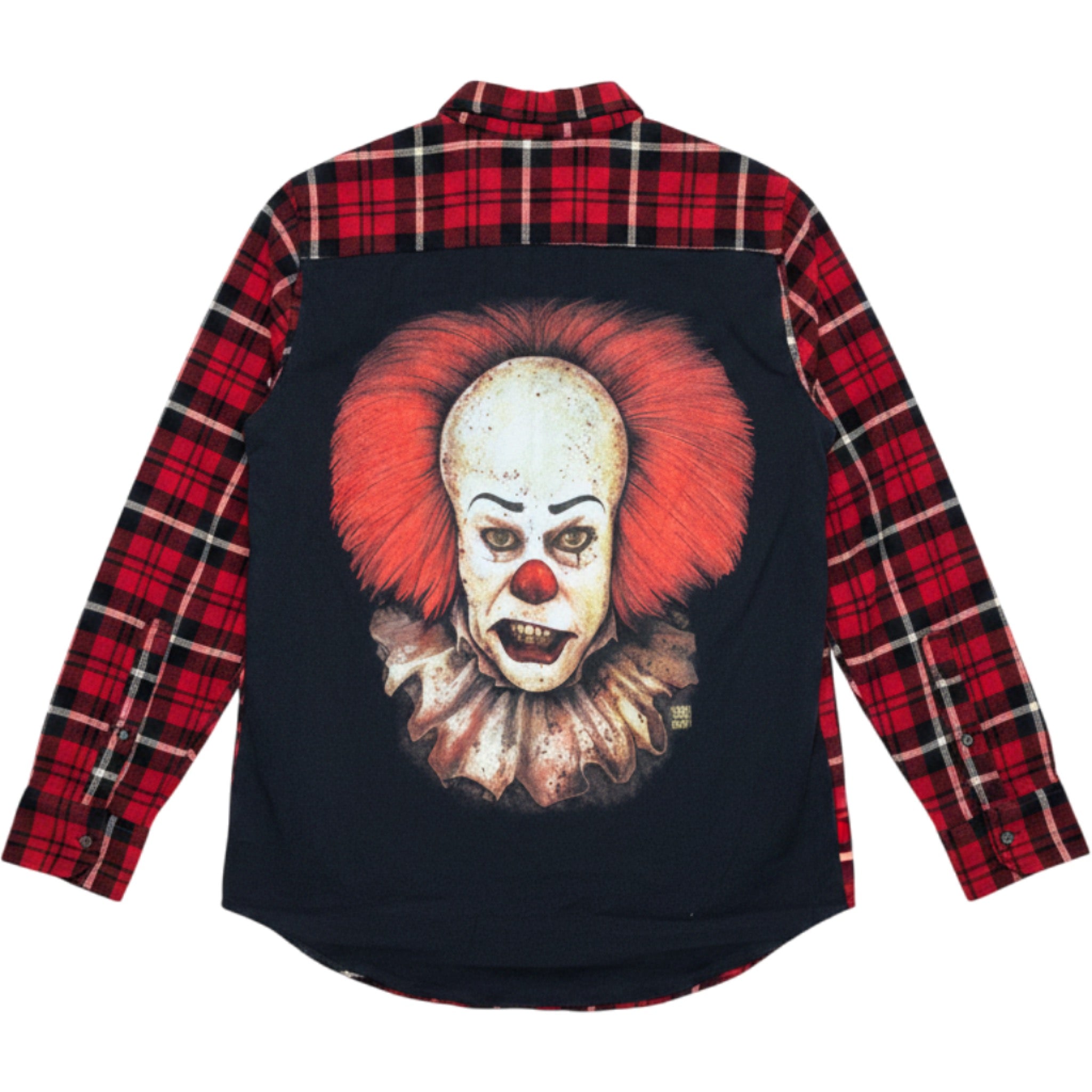 St Johns Bay Flannel Shirt Mens M Red Plaid Horror Clown Graphic Button Up
