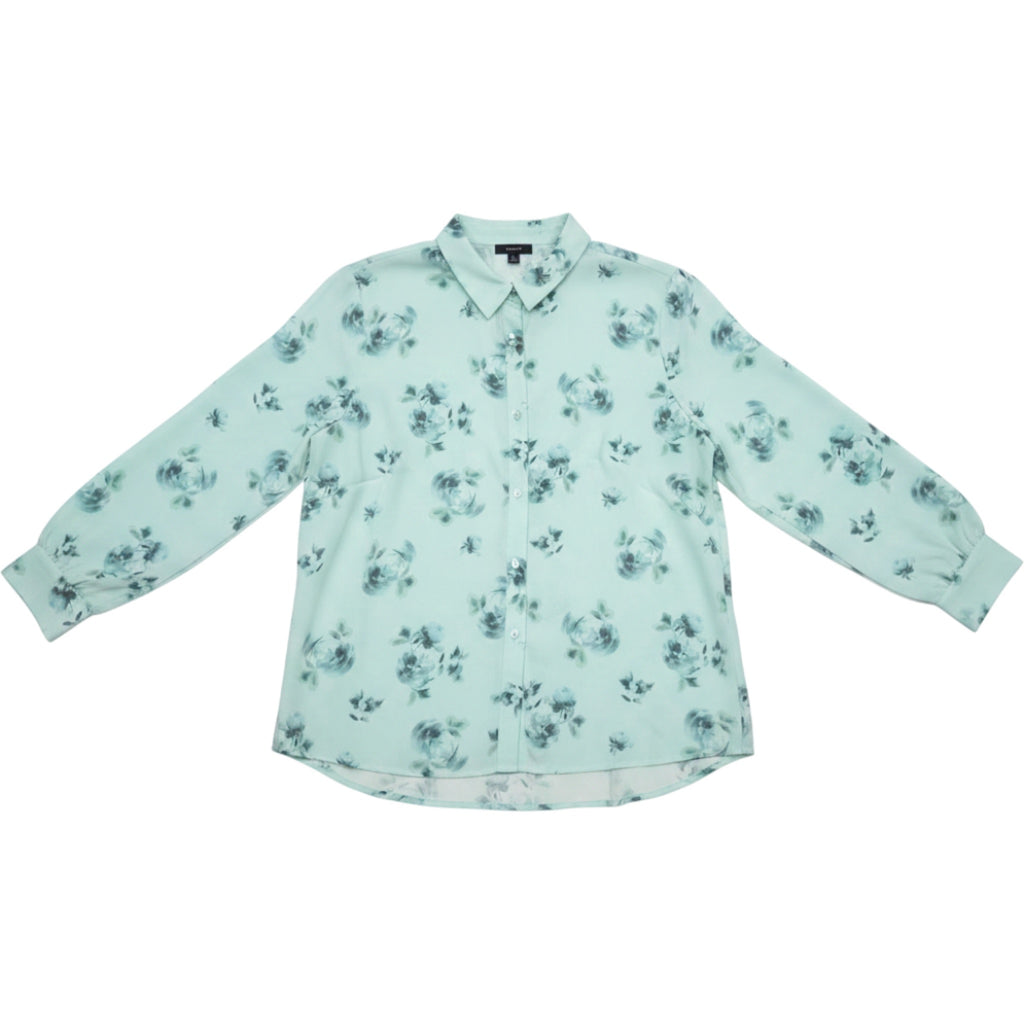 Alfani Floral Button Front Blouse XXL Mint Green Long Sleeve Work Office Top