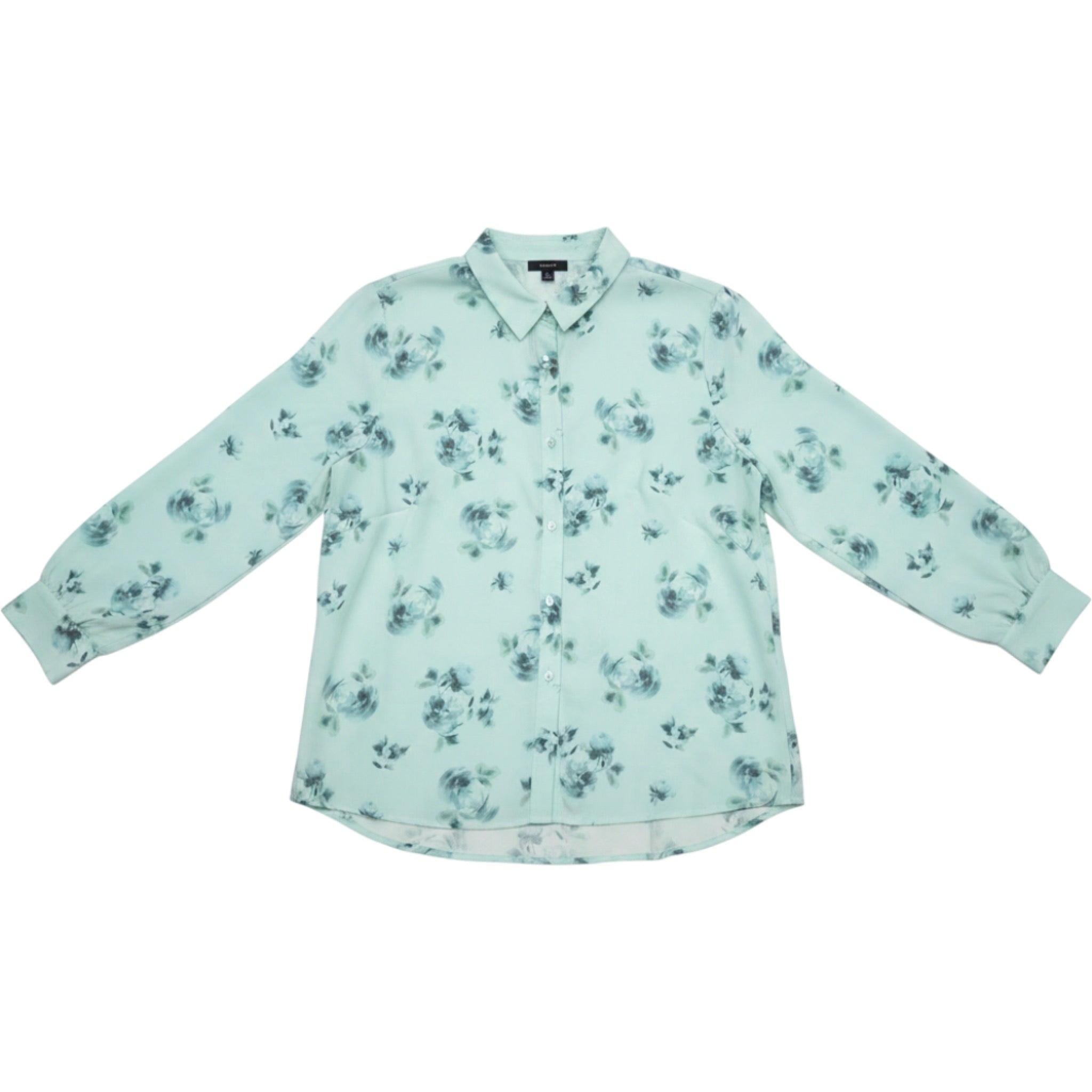 Alfani Floral Button Front Blouse XXL Mint Green Long Sleeve Work Office Top