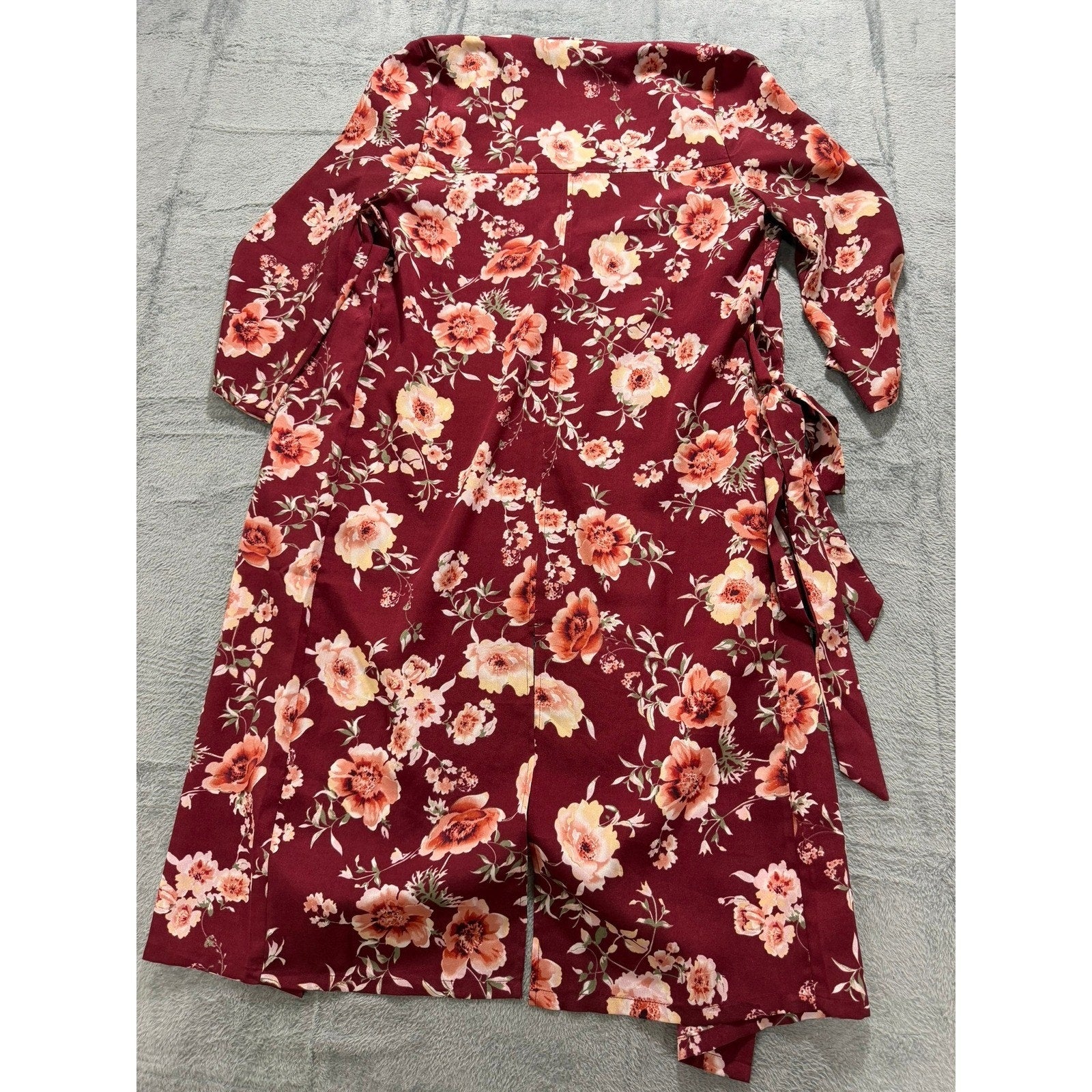 New York & Company Kimono Womens S Red Floral Duster Belted Boho