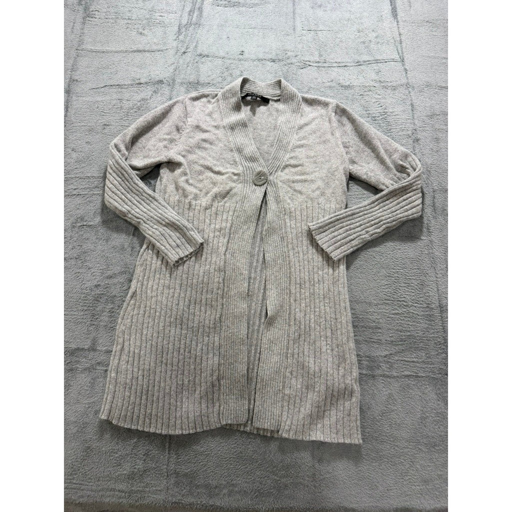 Coupé Collection Cardigan Sweater Womens M Gray Ribbed Longline Button Front