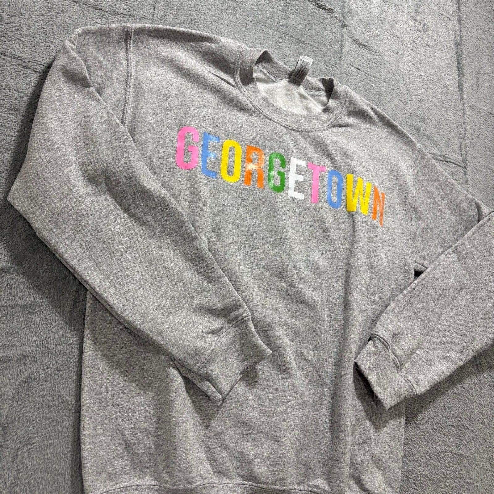 Gildan S Gray Georgetown Rainbow Pride Womens Sweatshirt Casual Cozy