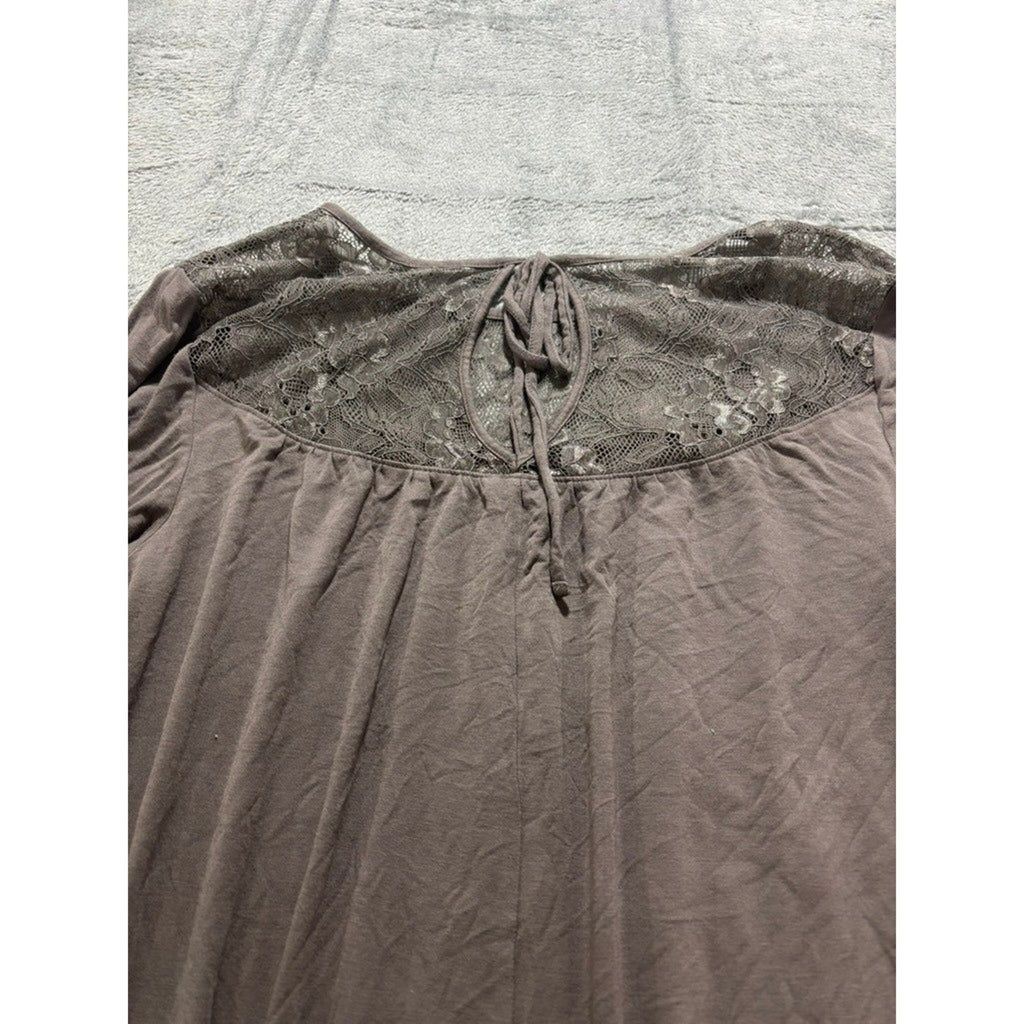 Maurices Womens XL Taupe Lace Yoke Tie Back Long Sleeve Ruched Peasant Top