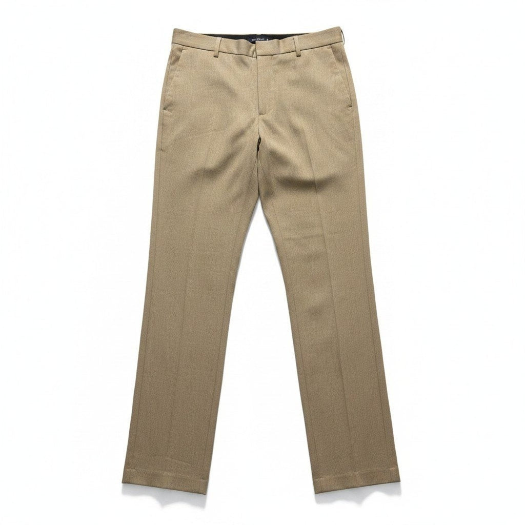 Van Heusen Mens 34x34 Tan Herringbone Slim Fit Flex Dress Pants Flat Front Chino