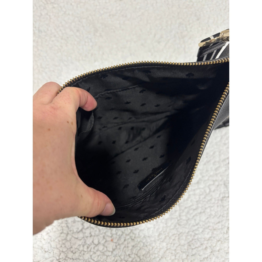 Kate Spade Black Leather Crossbody Bag & Wallet Set Pebbled Flap Purse Gold Logo