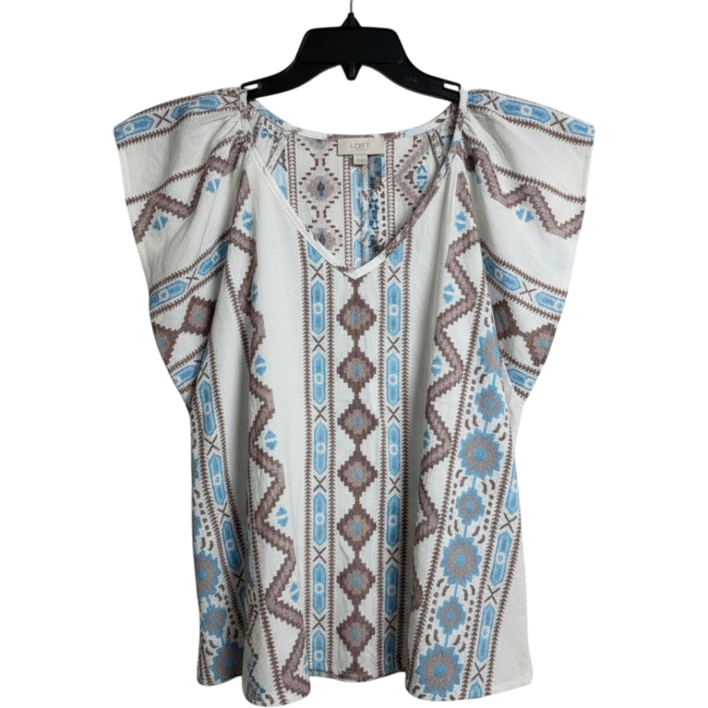 LOFT Outlet Top Womens Small Boho Aztec Print Cap Sleeve V Neck Blouse