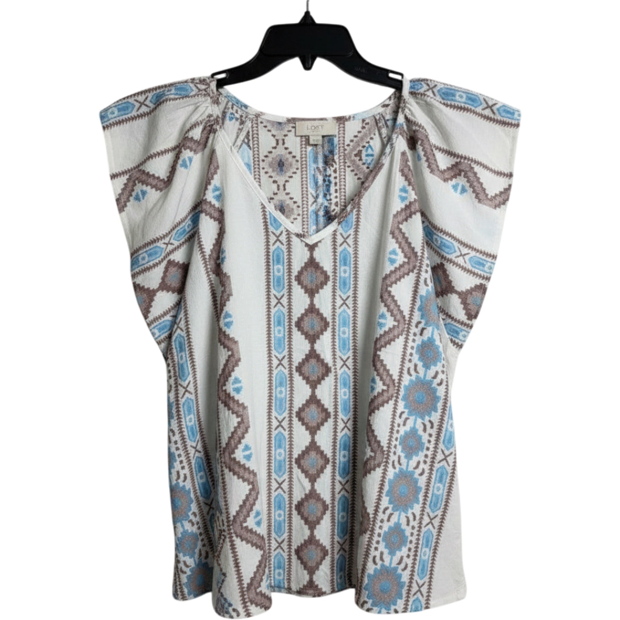 LOFT Outlet Top Womens Small Boho Aztec Print Cap Sleeve V Neck Blouse