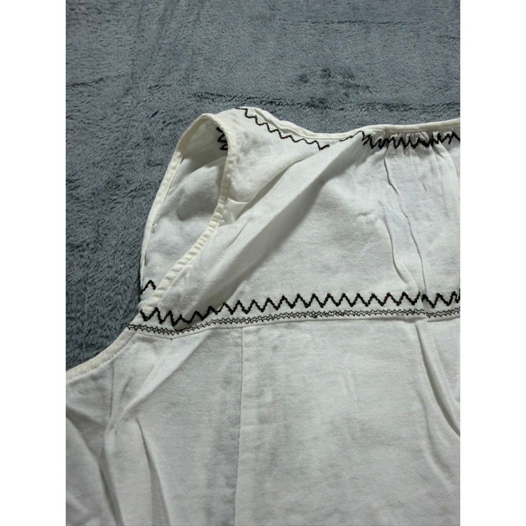 LOFT Outlet Women White Embroidered Tassel Boho Sleeveless Top Olive Green L