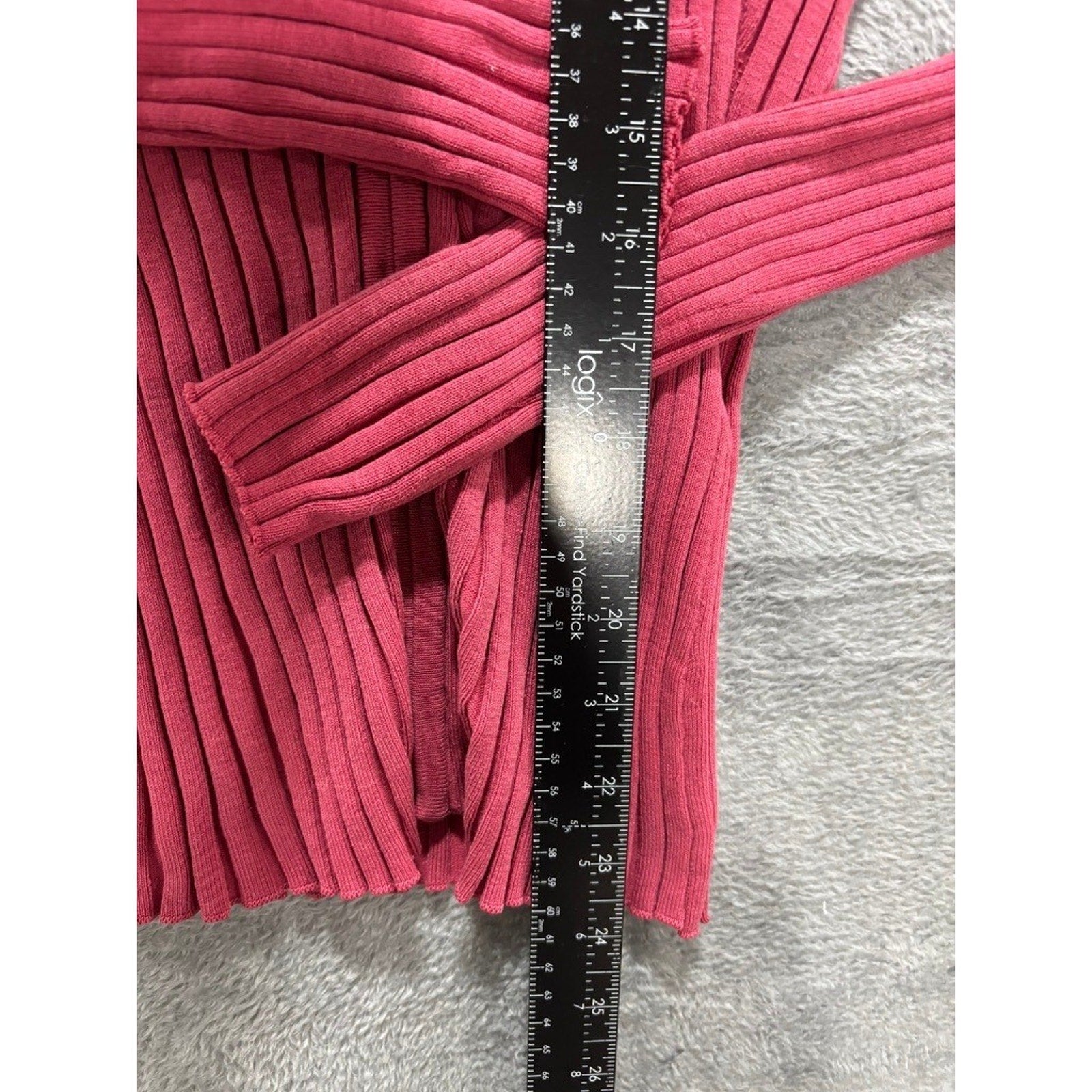 CAbi Ribbed Zip Sweater Womens Small Pink Silk Blend Fitted Stretch Y2K