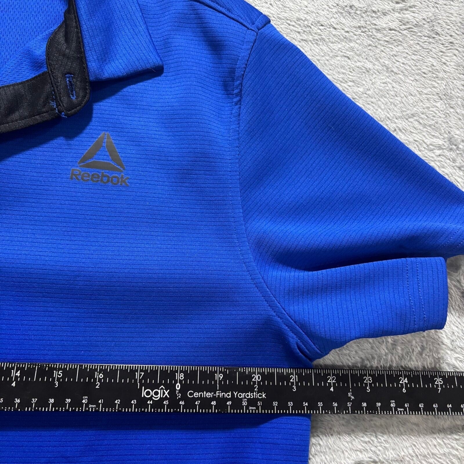 Reebok L Blue Short Sleeve Polo Shirt Mens Athleisure Casual Sporty