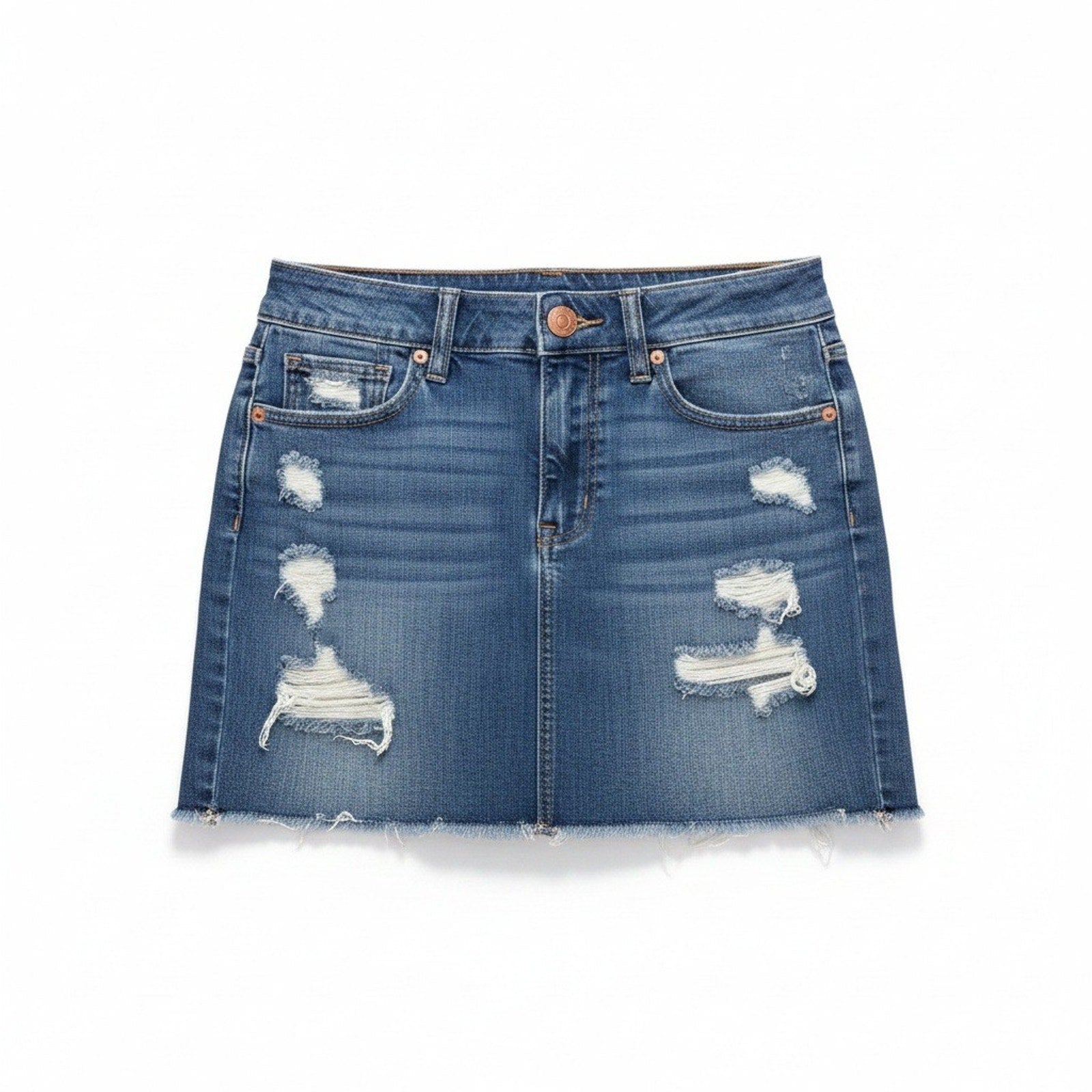 American Eagle 4 Blue Womens Distressed Denim Mini Skirt Raw Hem Casual Summer