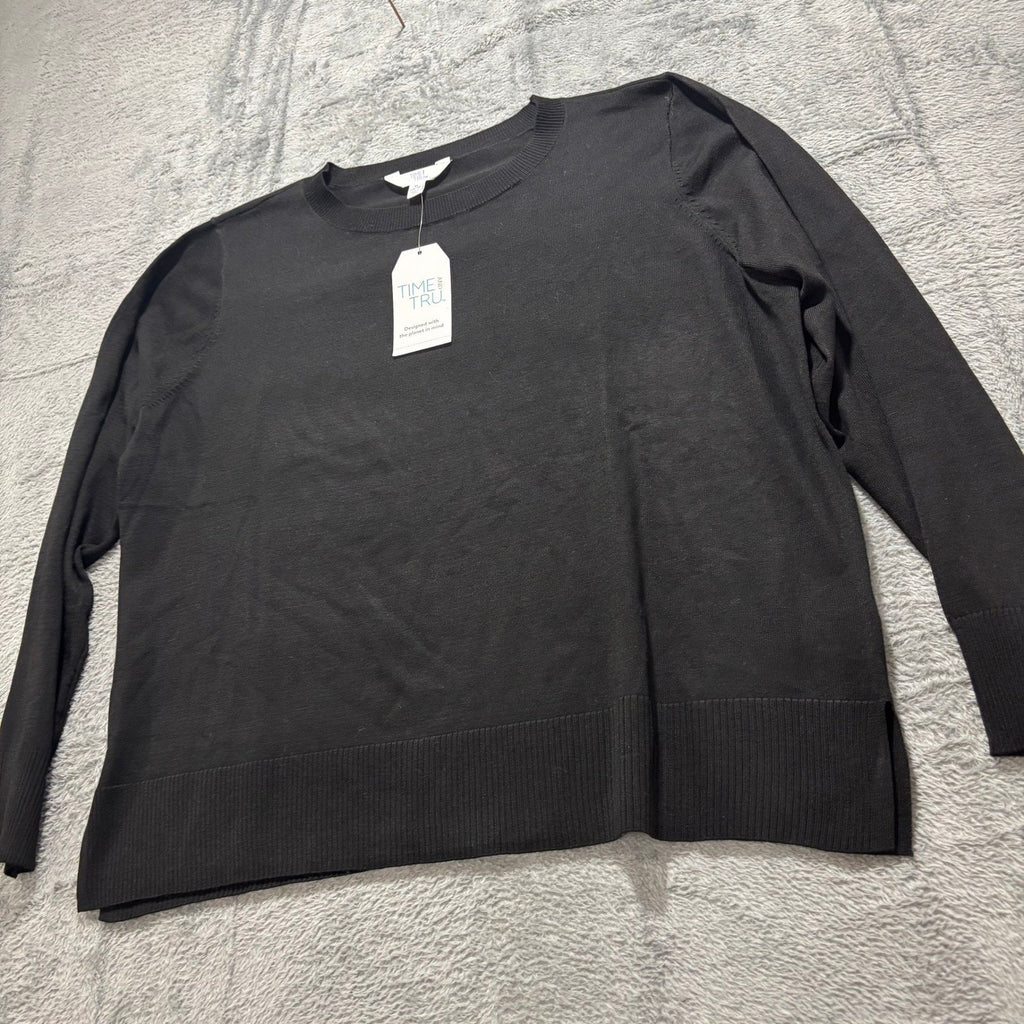 Time and Tru Womens XL Black Fine Gauge Pullover Sweater Crewneck Soft Knit Cozy