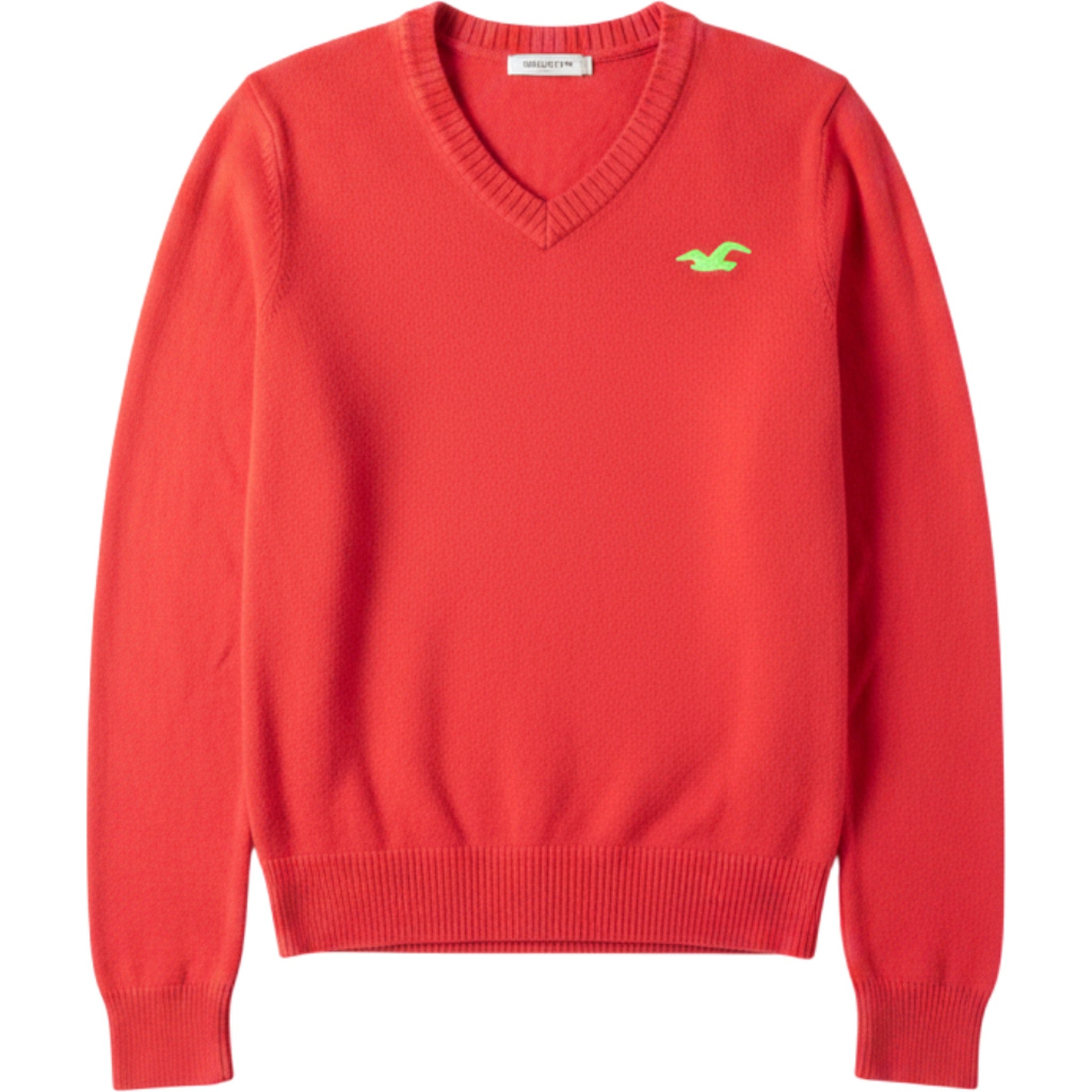 Hollister Y2K Red V-Neck Sweater Women's Medium Logo Knit Cotton Blend Pullover