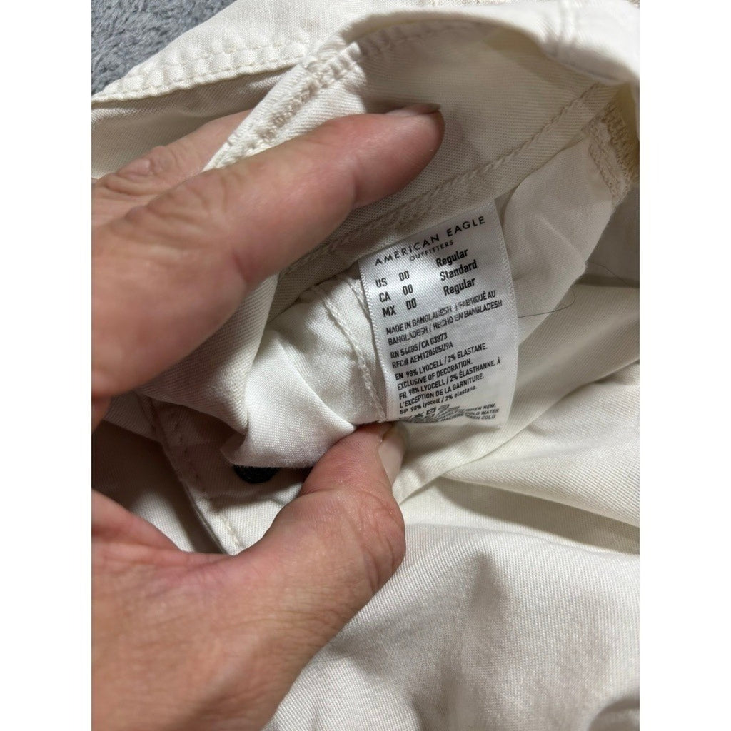 American Eagle 00 Womens Cream Cargo Pants Casual Utility Vintage Stretch Y2K