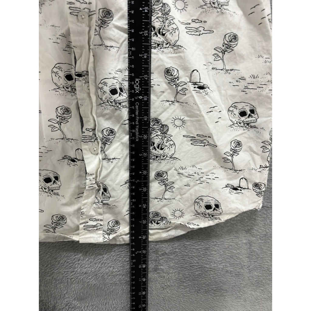 Eighty Eight Button Up Shirt Men Medium White Skull Print Cotton Short Sleeve