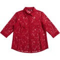 Denim 24/7 Red Lace Button Up Blouse Women's Medium Sheer Floral Top Casual