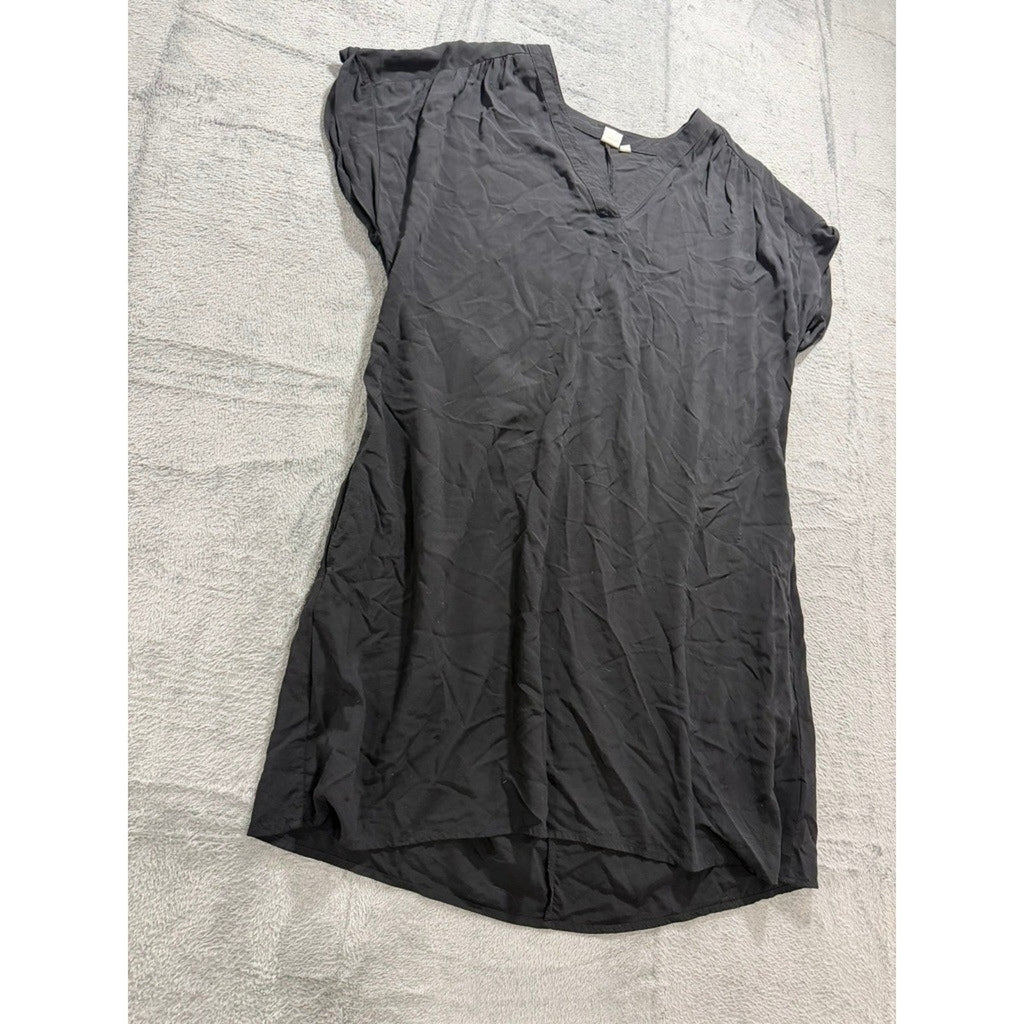 Gap Womens XL Black V-Neck Short Sleeve Rayon Shift Dress High Low Hem