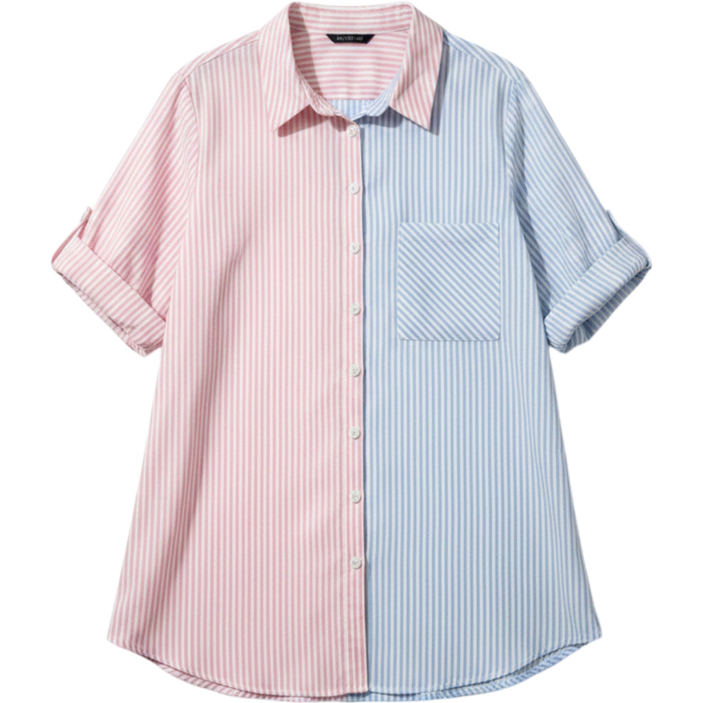 BloomChic Button Up Shirt Womens US 26 Blue Pink Stripe Colorblock Top