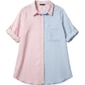 BloomChic Button Up Shirt Womens US 26 Blue Pink Stripe Colorblock Top
