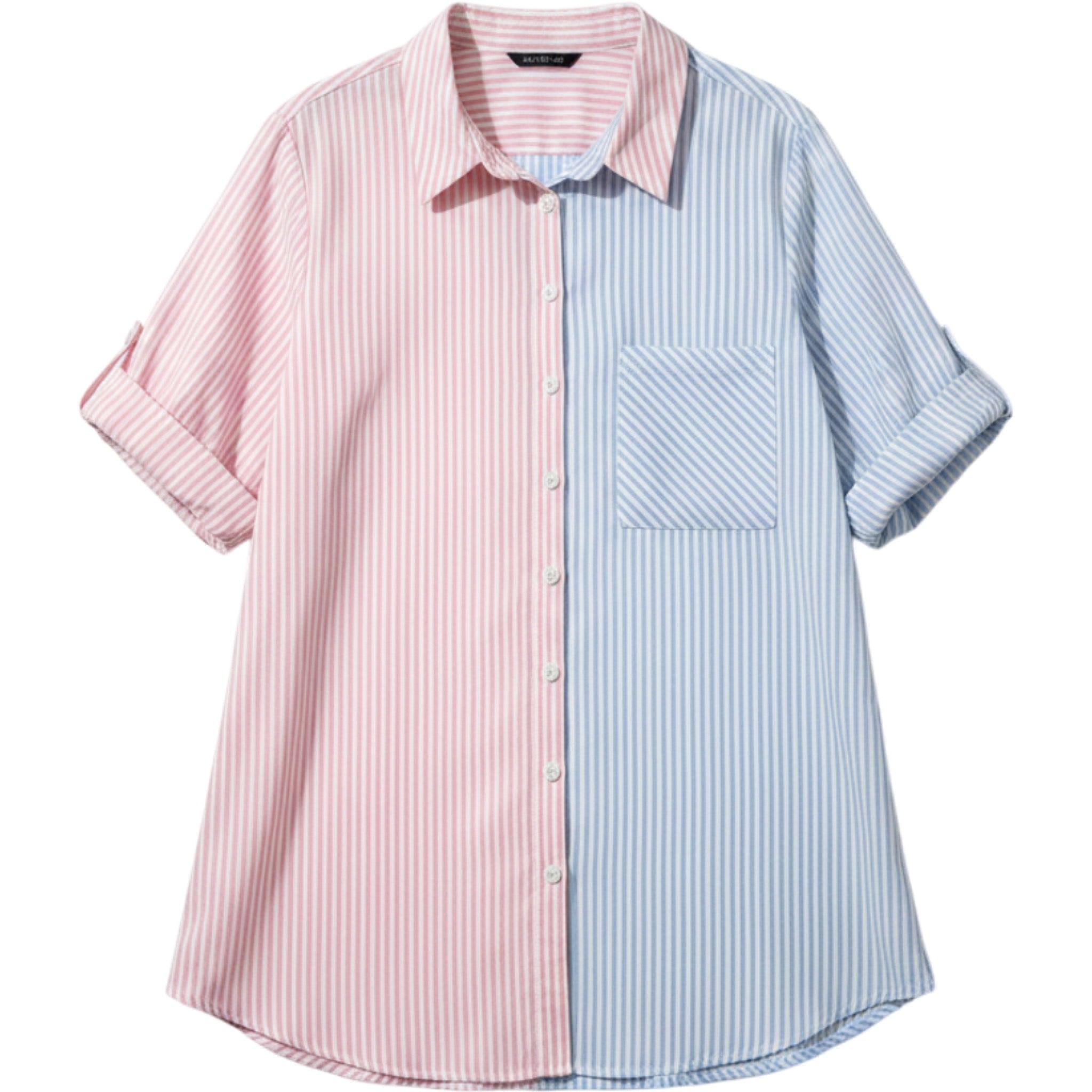 BloomChic Button Up Shirt Womens US 26 Blue Pink Stripe Colorblock Top