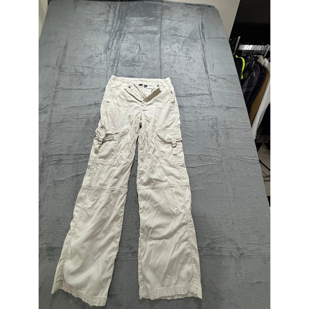 American Eagle 00 Womens Cream Cargo Pants Casual Utility Vintage Stretch Y2K