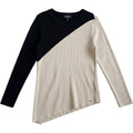 DKNY Colorblock Knit Sweater Women's Large Black Cream Long Sleeve Top Office