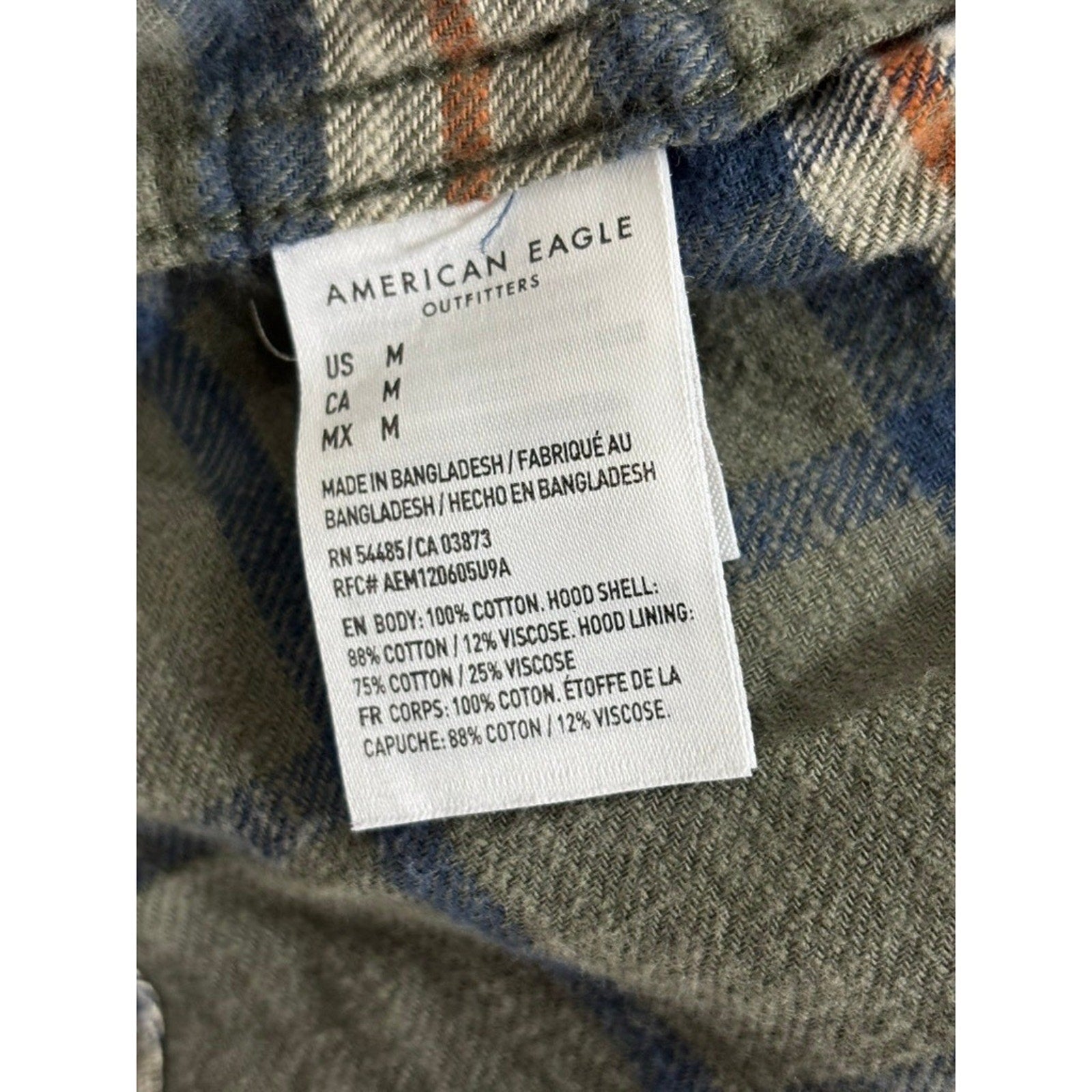 American Eagle M Green Plaid Hooded Flannel Shirt Womens Vintage Casual Cozy